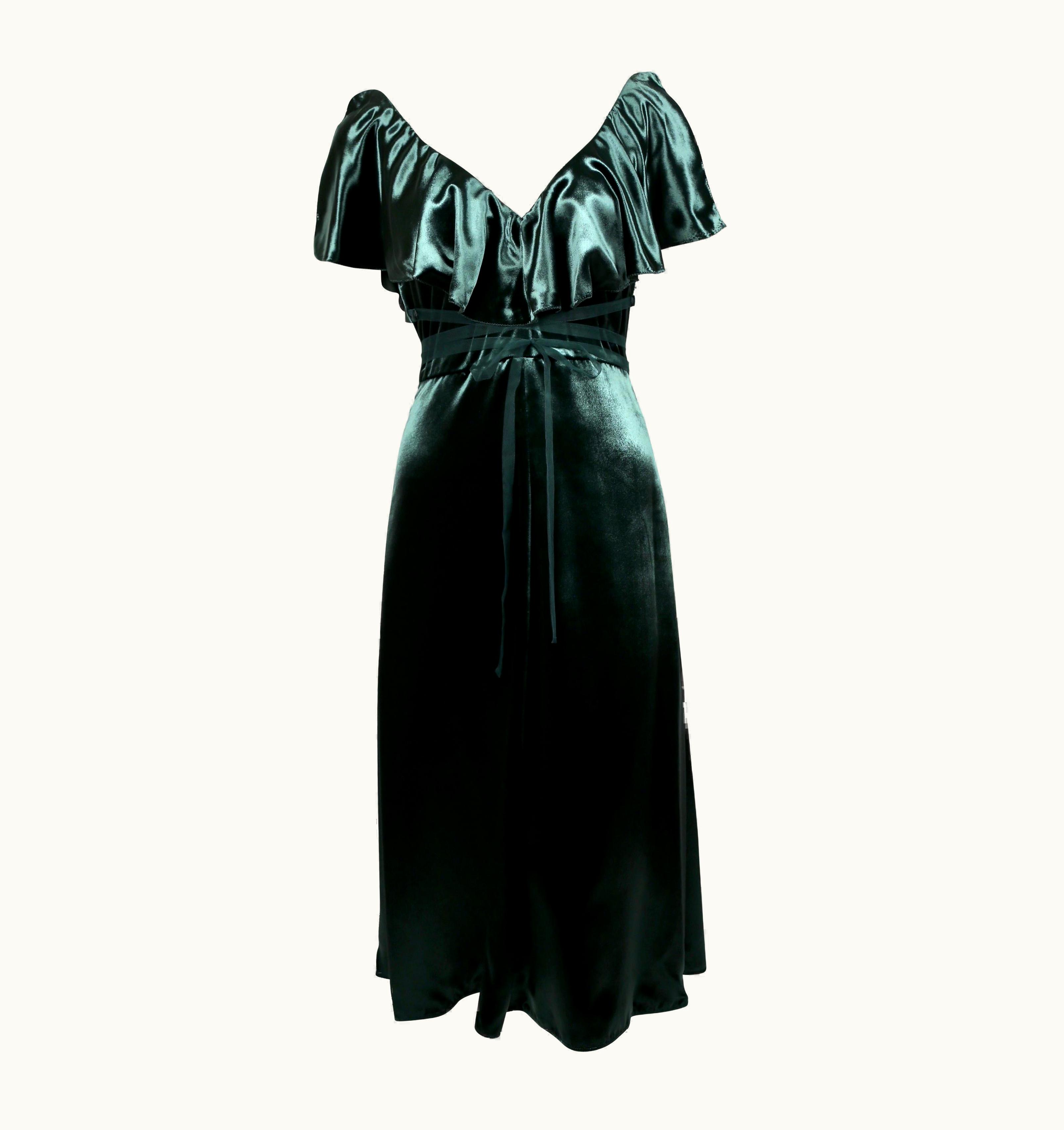 Valentino Valentino Ruffled Green Velvet Midi Runway Dress 2016