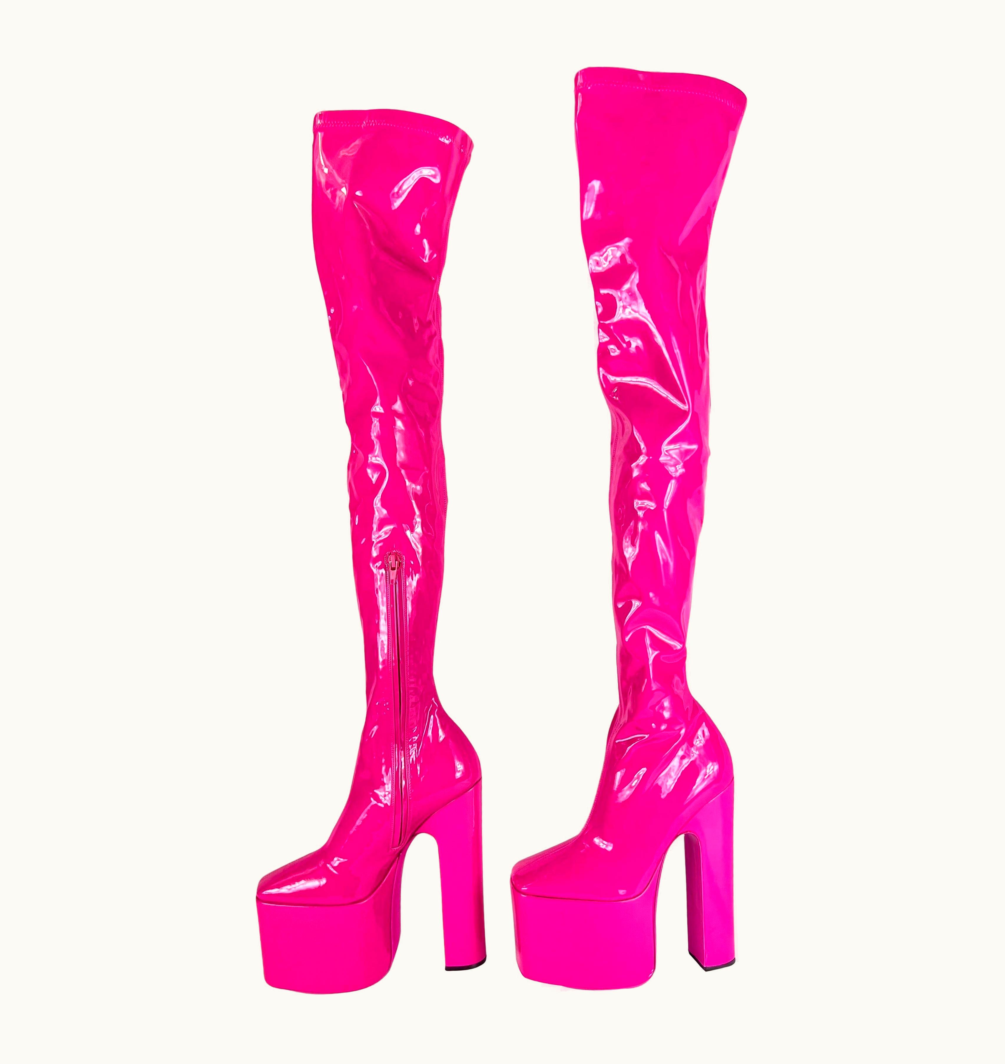 Valentino 2022 Valentino Garavani Hot Pink Latex Platform Boots