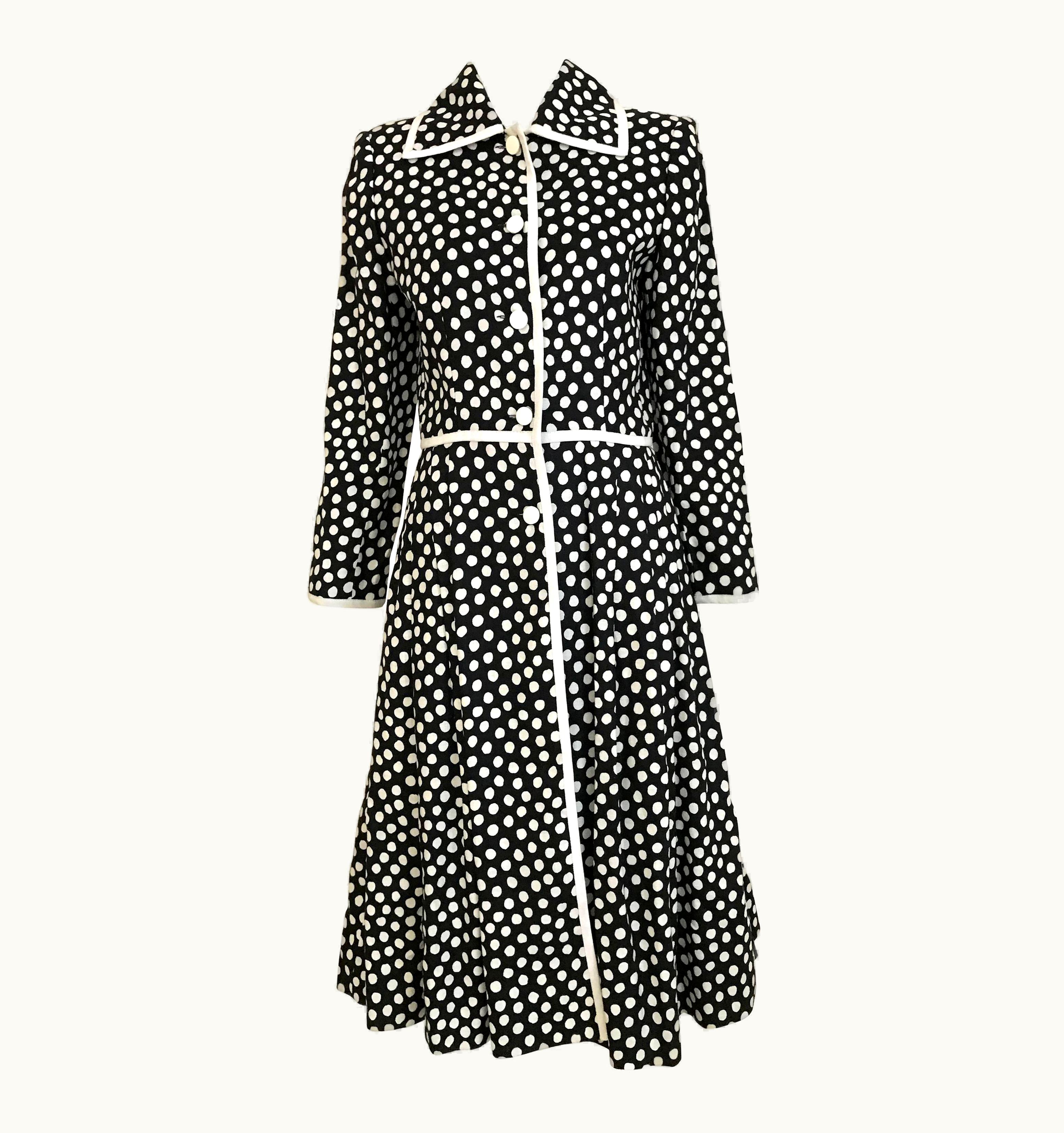 Givenchy 1970s Givenchy Black And White Dot Linen Coat Dress