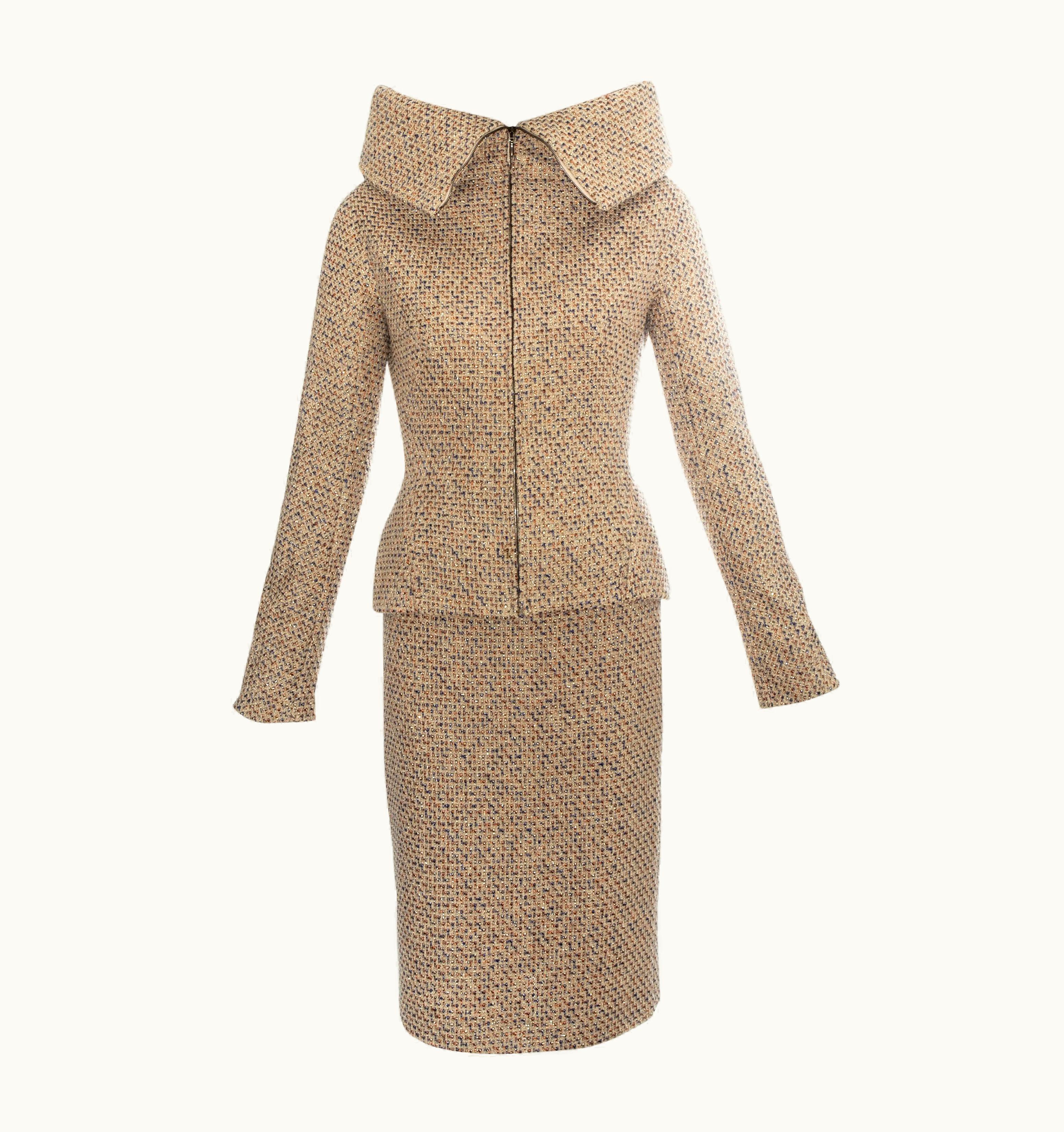 Alexander McQueen Alexander McQueen Metallic Tweed High Collar Skirt Suit, AW 2004