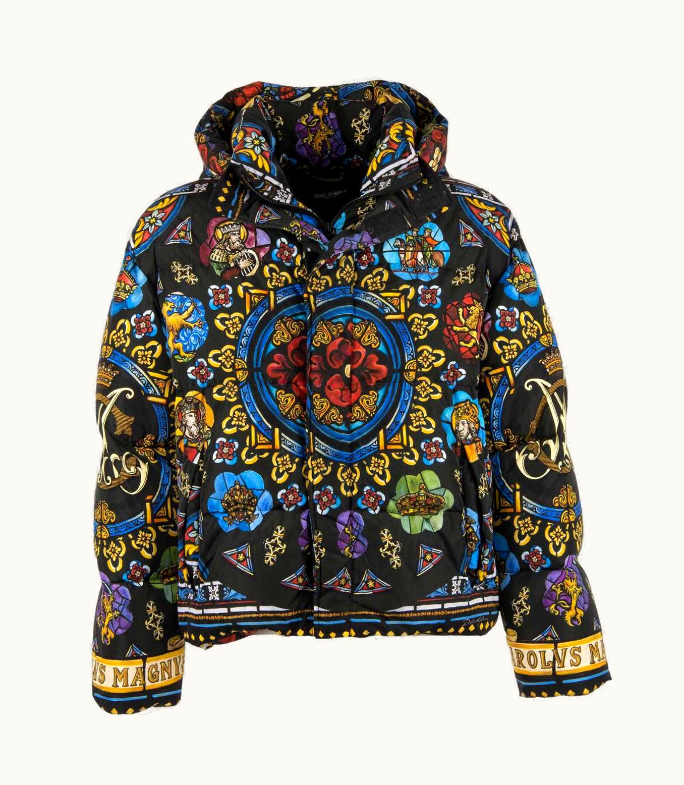 Dolce & Gabbana Dolce & Gabbana Carolus Magnus Printed Down Bomber Jacket With Hoody Black