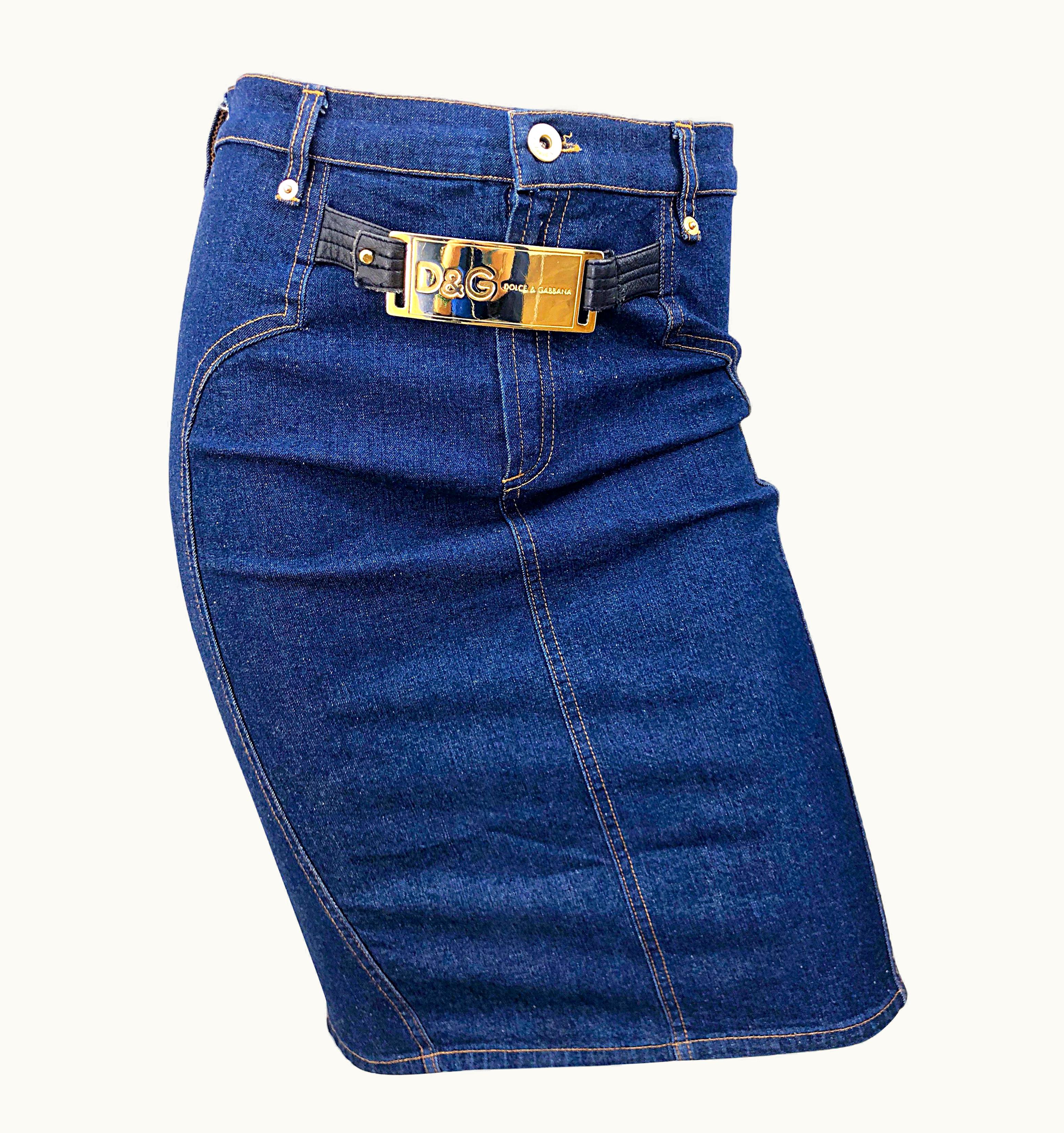 Dolce & Gabbana Vintage Dolce & Gabbana Blue Jean 1990s High Waisted 90s Bodcon Pencil Skirt