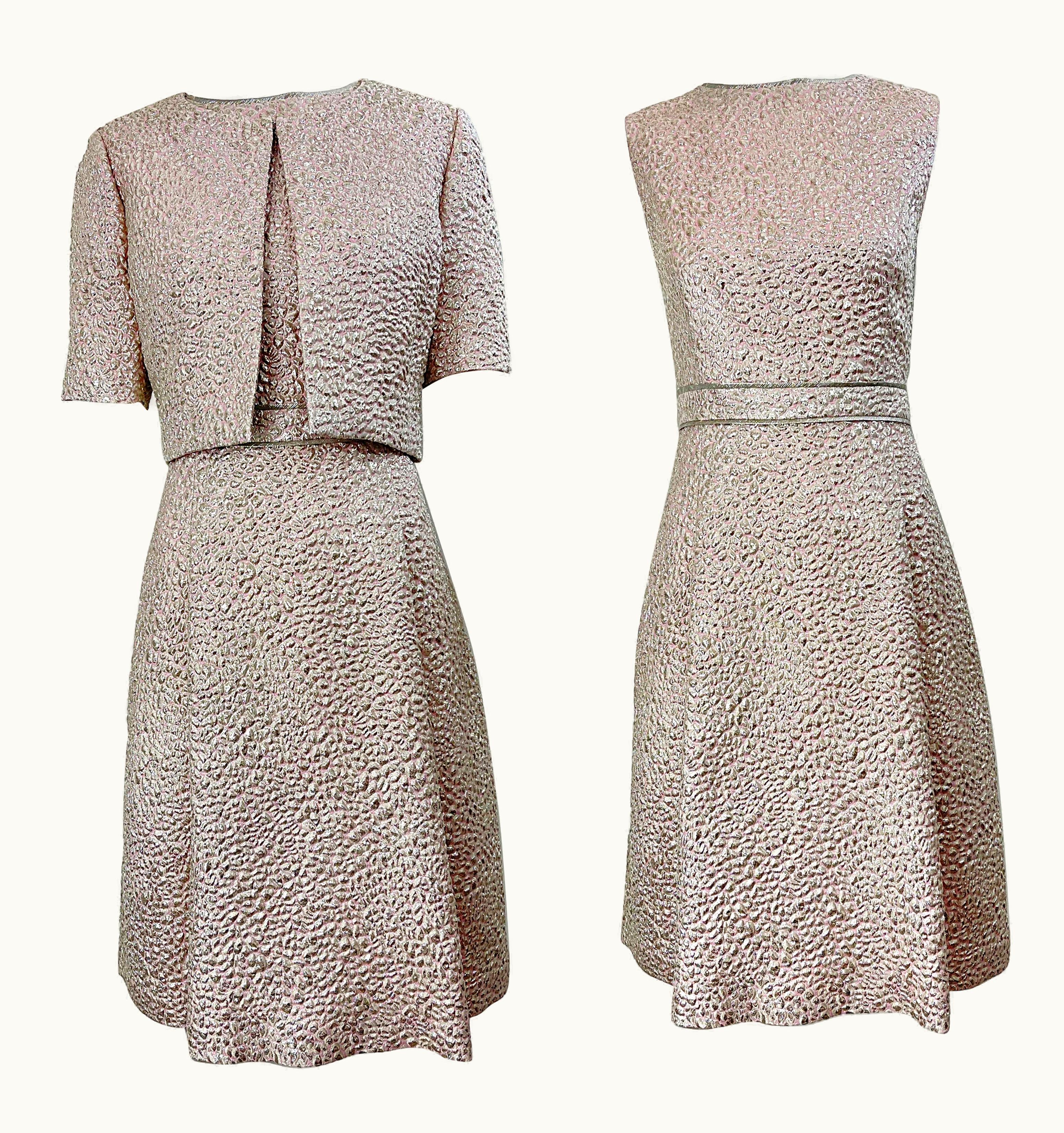 Oscar De La Renta Oscar De La Renta 2000s Pink Gold Silver Silk Vintage Dress Bolero Jacket