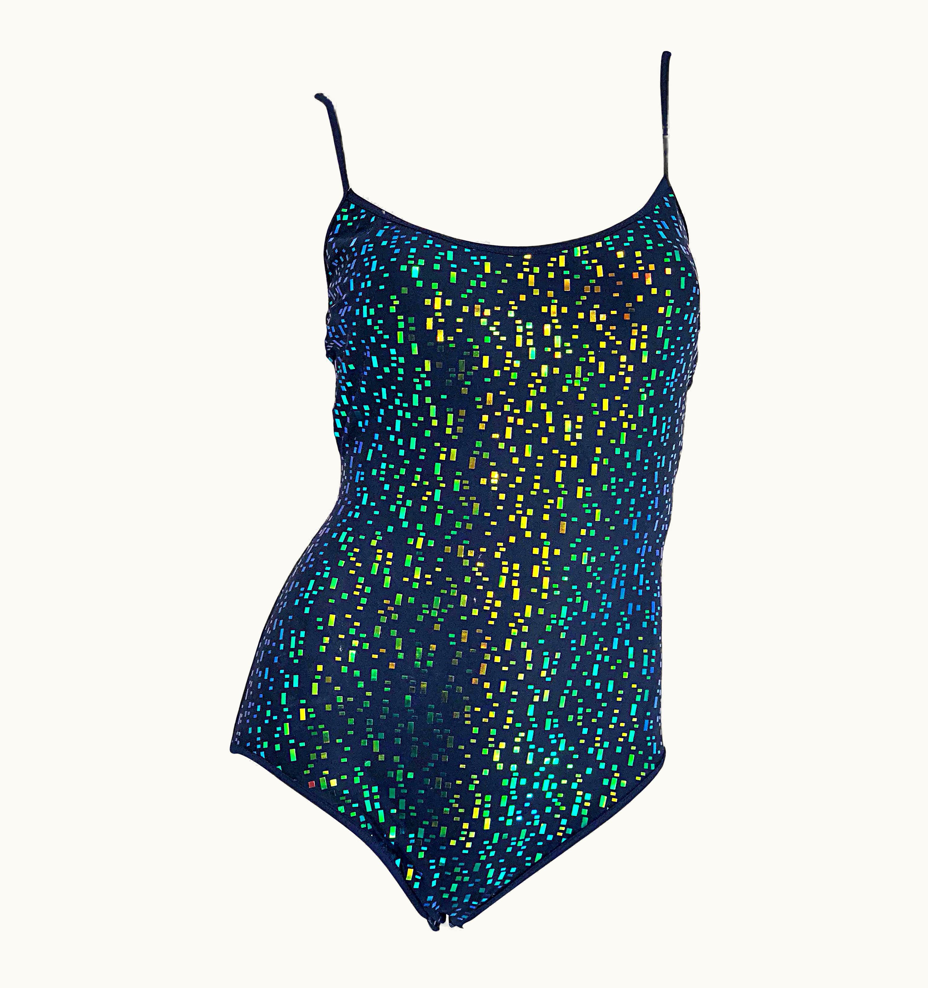 Oscar De La Renta Vintage Oscar De La Renta 90s WS/S Tags Blue Green Sequined One Piece Swimsuit