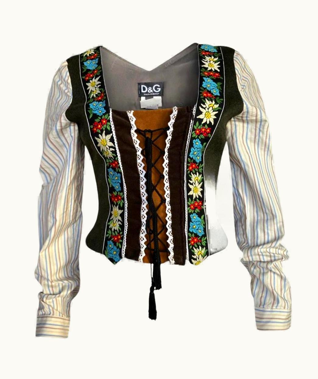 Dolce & Gabbana Iconic Vintage Dolce And Gabbana (d&g) Runway Embroidered Cottage Corset AW 2002