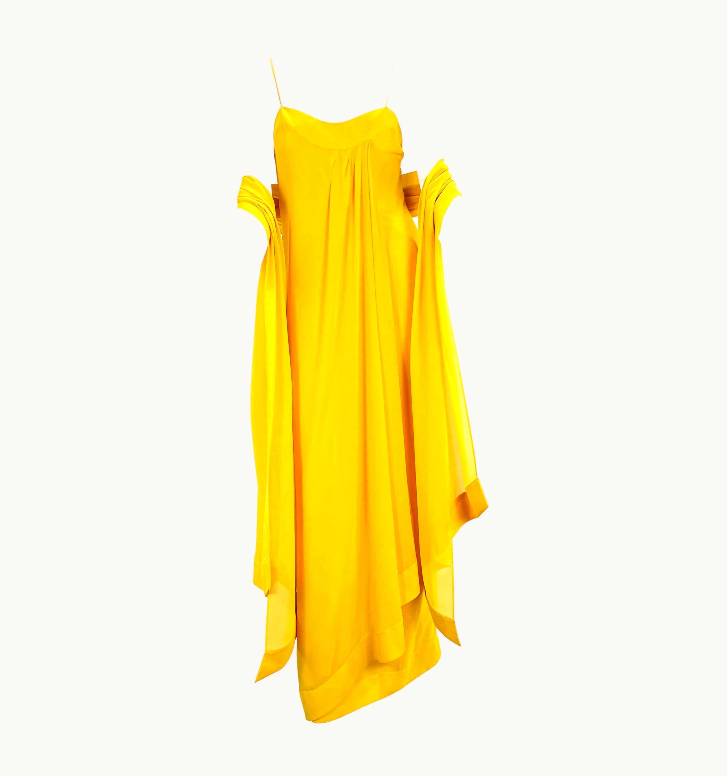 Mugler S/S 2000 Thierry Mugler Canary Yellow Chiffon Dress With Matching Shawl