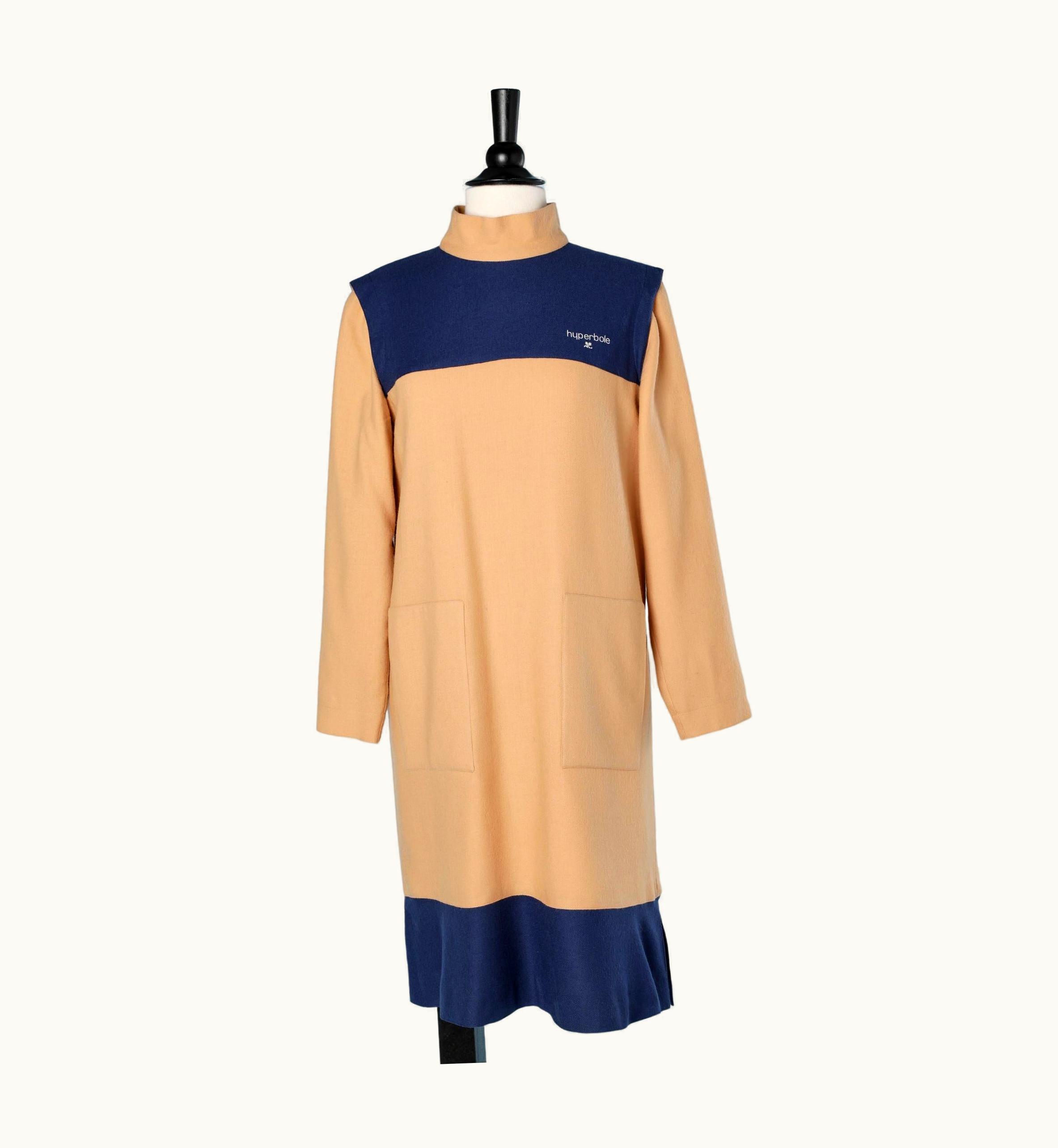 Courrèges Navy Blue And Beige Wool Dress Courrèges Hyperbole Circa 1970'