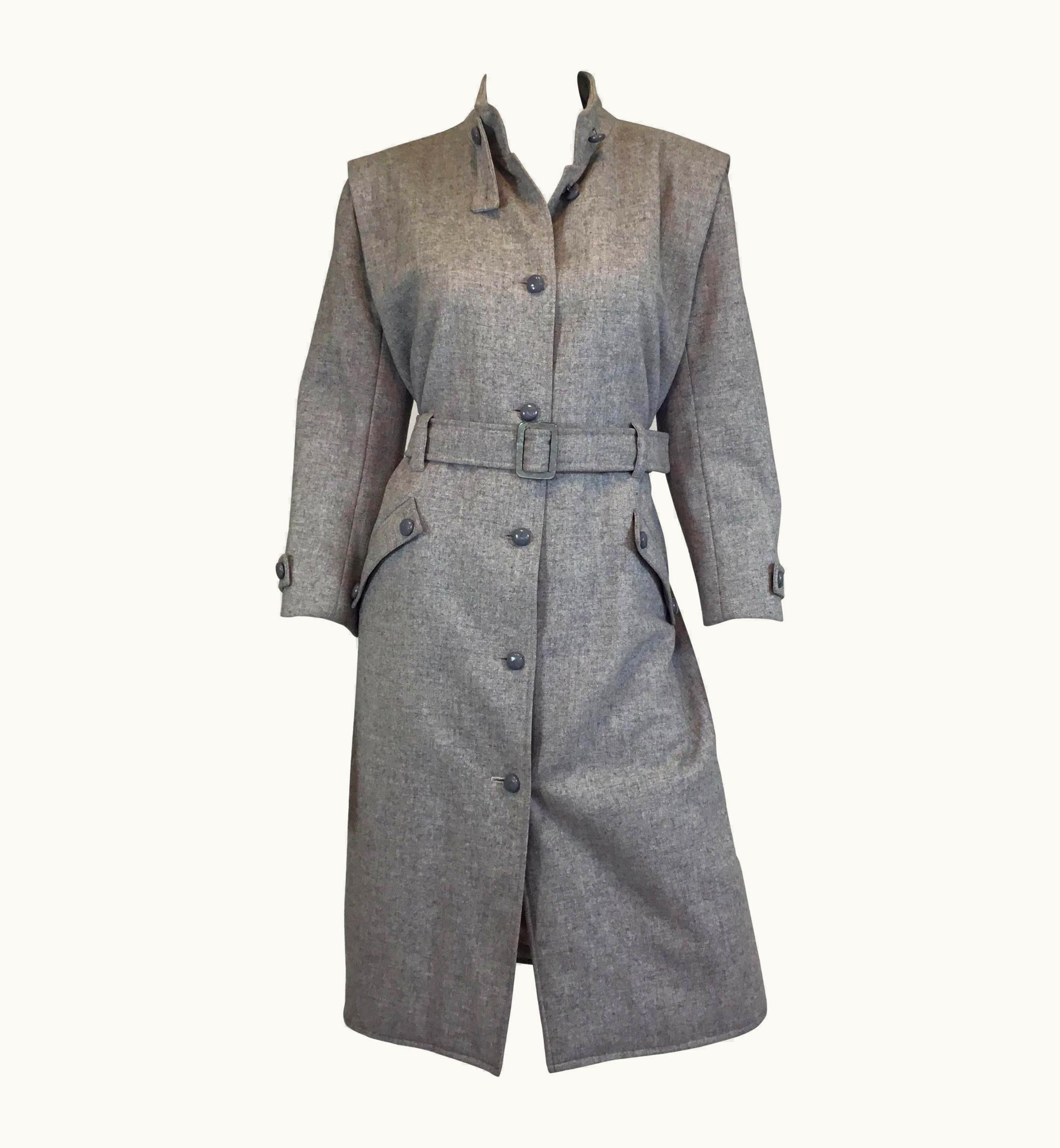 Courrèges Courrèges Gray Wool Belted Vintage Coat