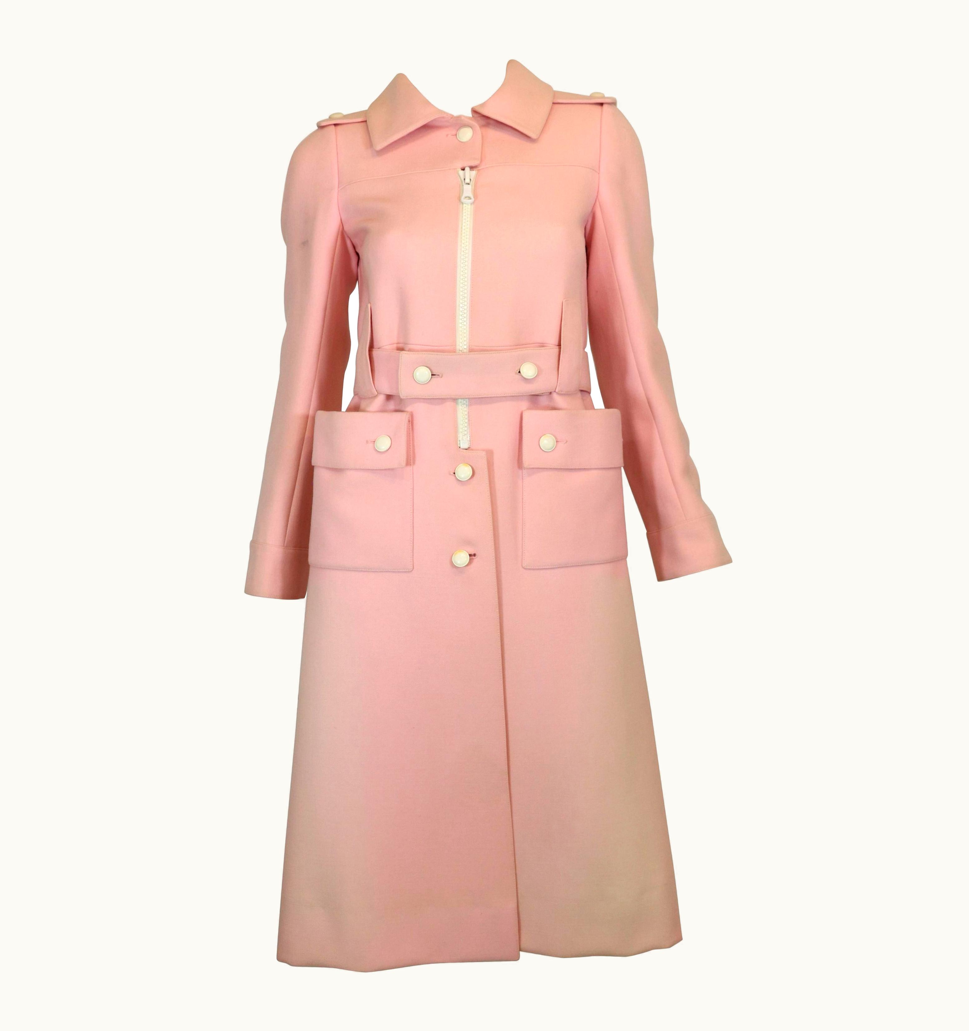 Courrèges Courrèges Couture Future Vintage 1970' Pink Structured Wool Coat