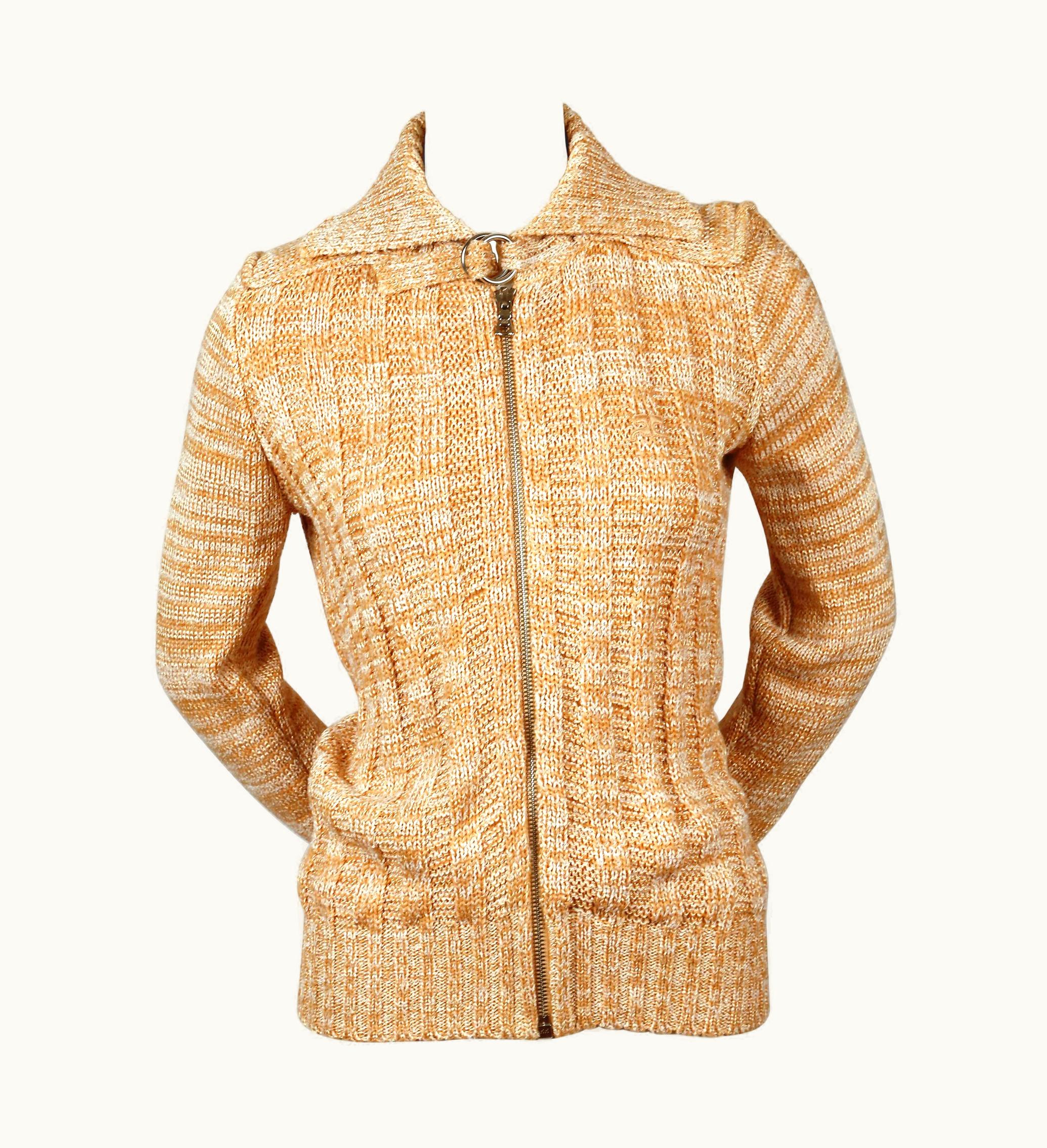 Courrèges Deadstock 1970' Courrèges Marled Cardigan With Zip Closure & Oversized Collar