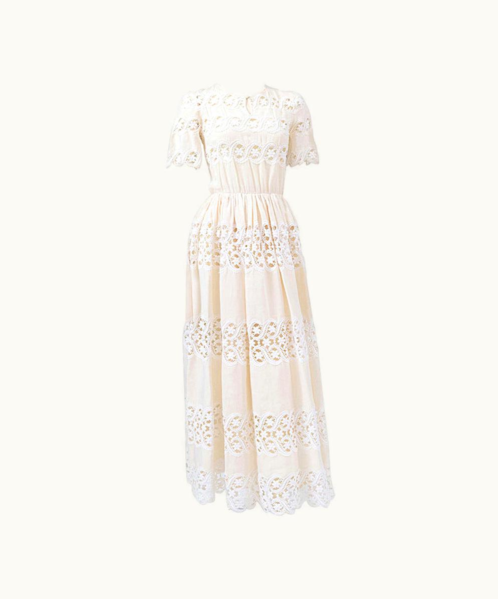 Valentino Valentino Haute Couture Cotton & Guipure Dress