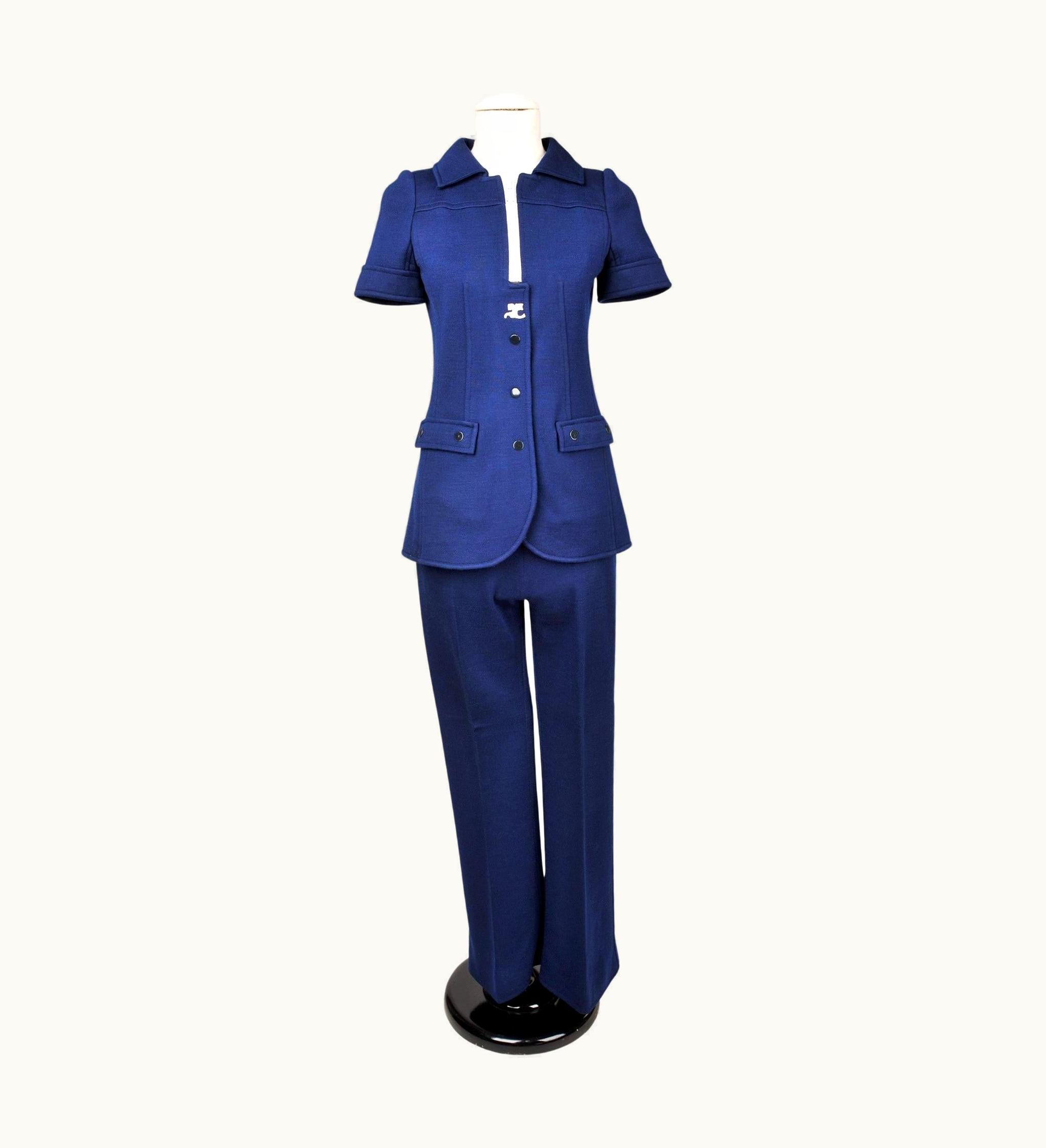 Courrèges A Courrèges Hyperbole Jersey Navy Trouser Suit - France Circa 1972