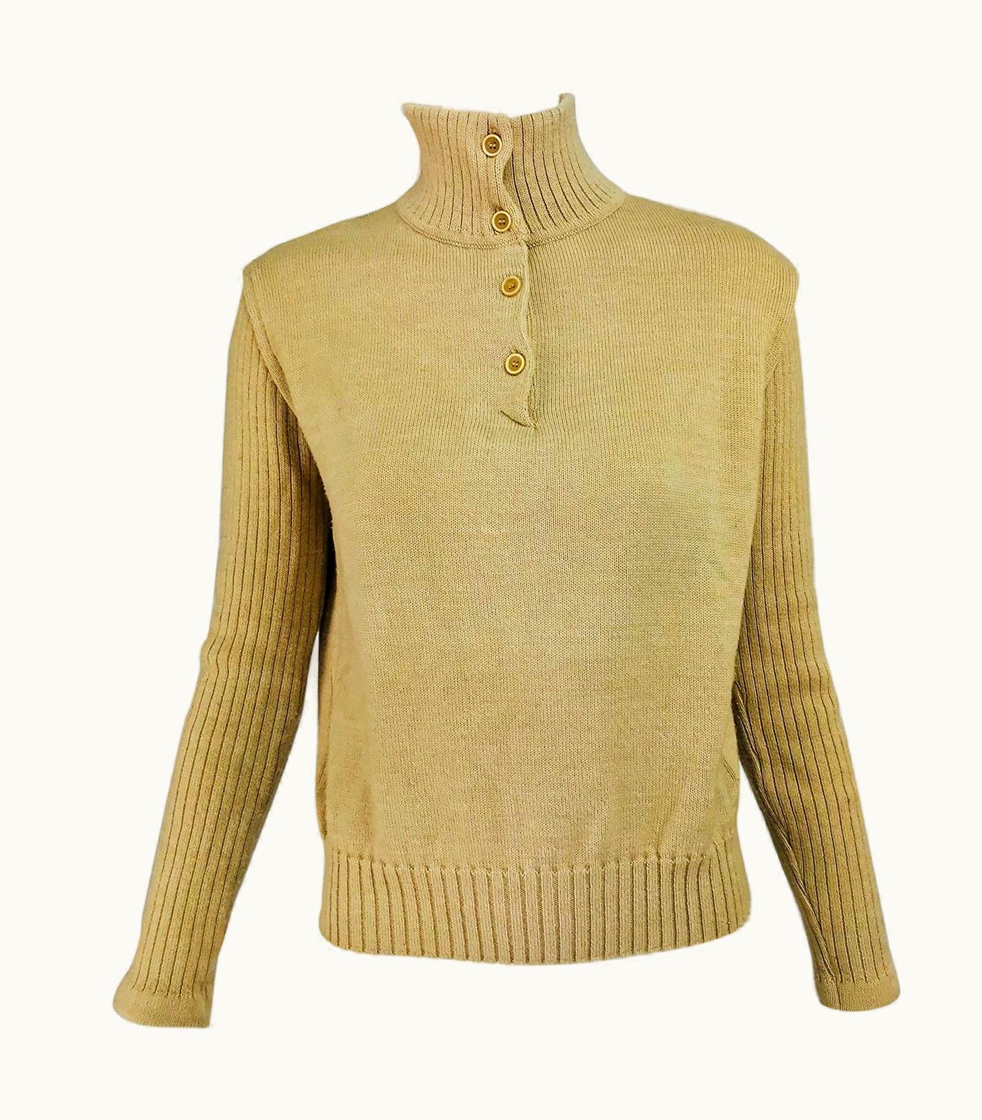 Courrèges Courrèges Tan Knit Rib Sleeve Pull On Sweater 1970s