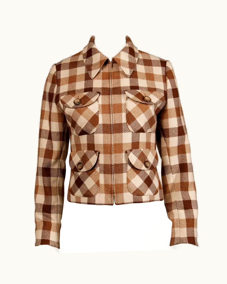 Valentino 1970s Valentino Vintage Brown Wool Plaid Jacket