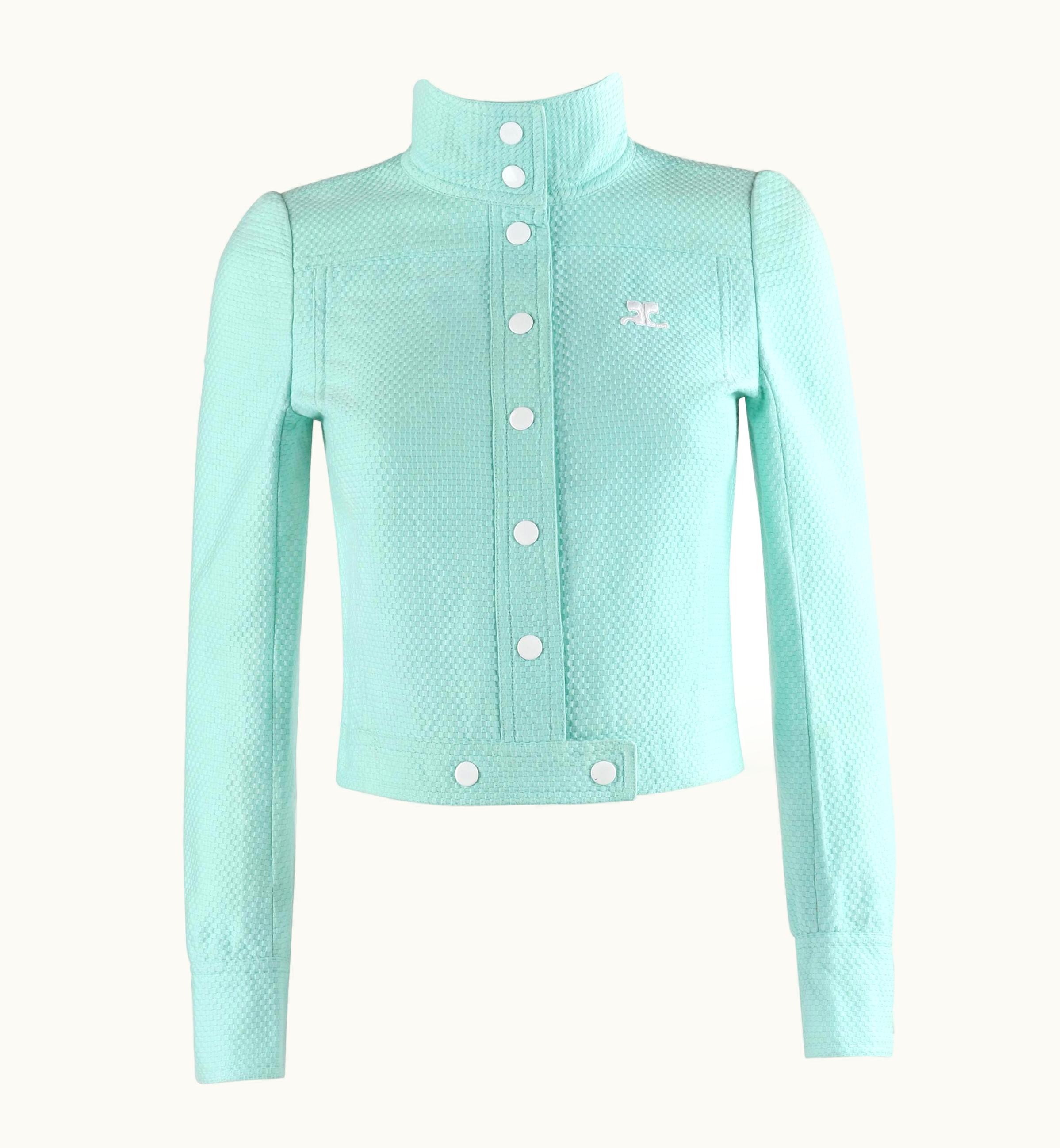 Courrèges Courrèges c.1970' Mint Blue Signature Logo Mod Cropped Jacket