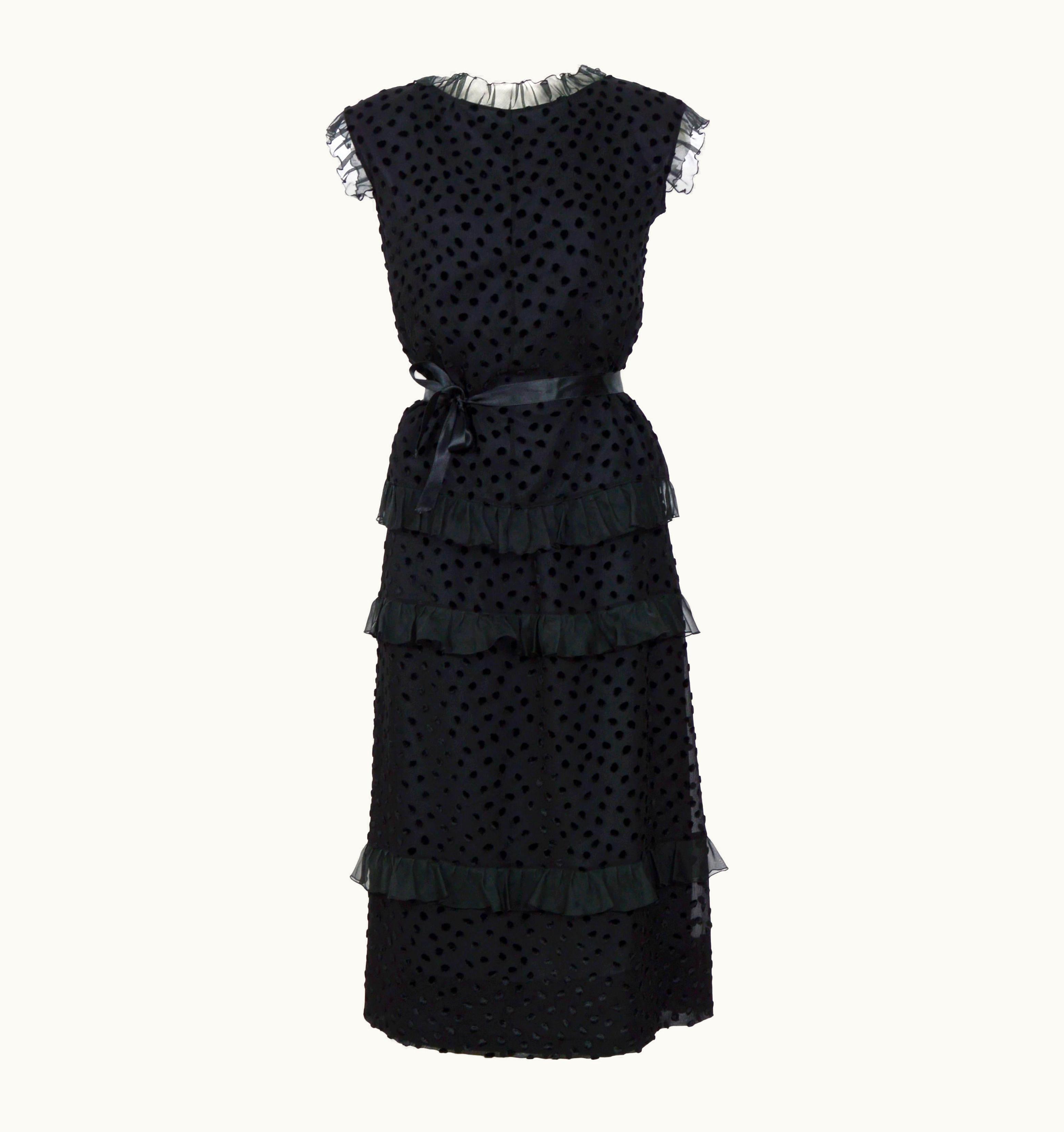 Courrèges Vintage 1970s Courrèges Black Silk Ruffle And Velvet Dots Set