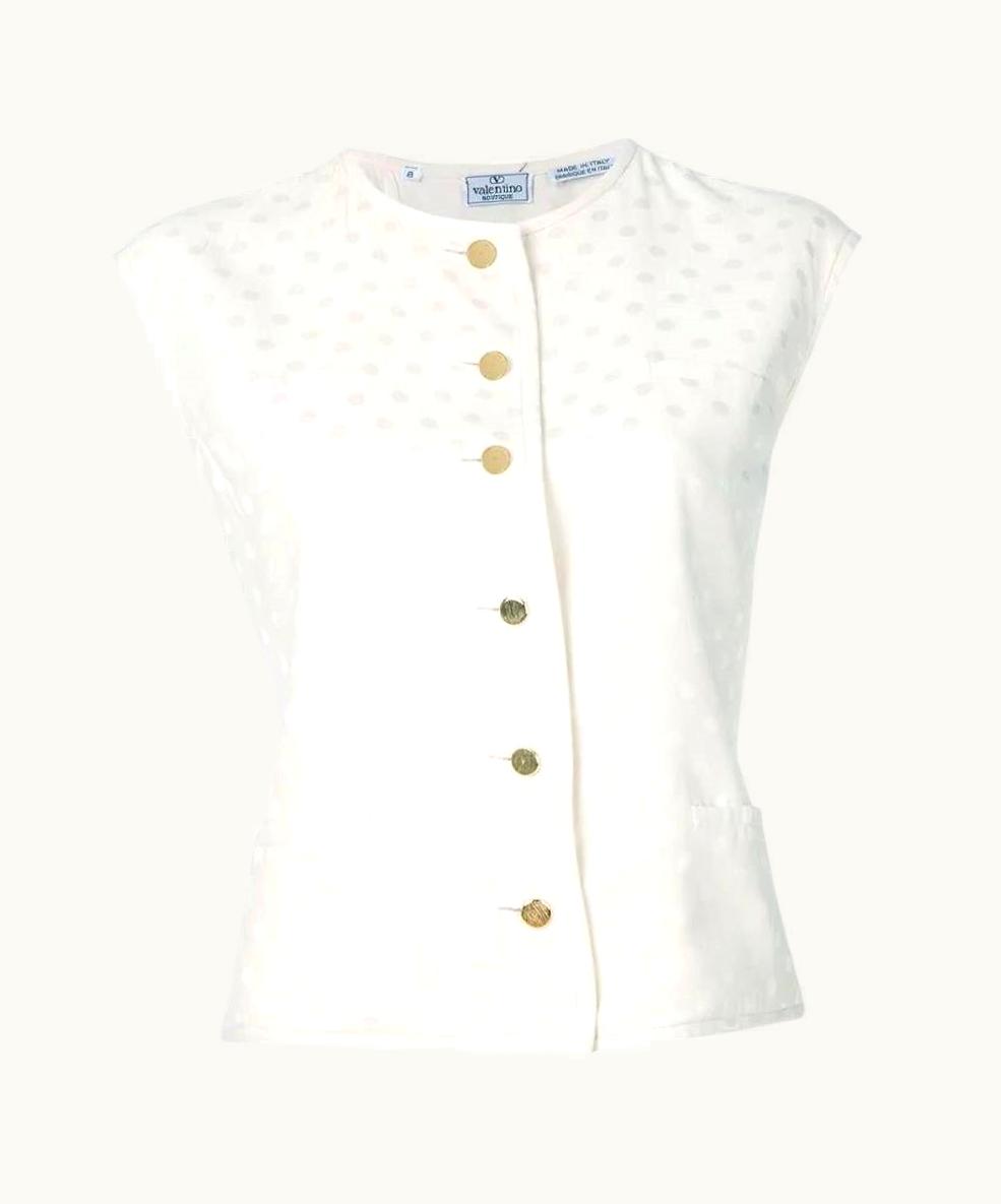 Valentino 70s Valentino Vintage Ivory Silk Gilet With Polka Dot Fantasy