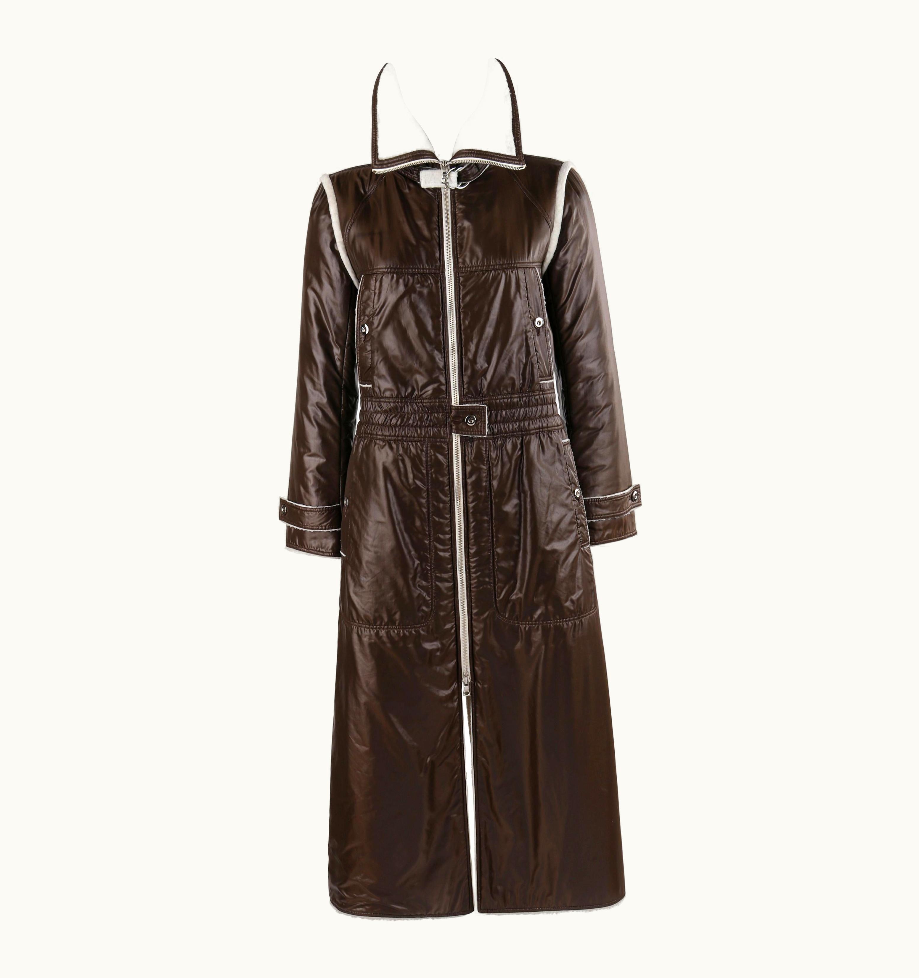 Courrèges Courrèges c.1970' Brown White Convertible Collar Full-Length Coat Jacket