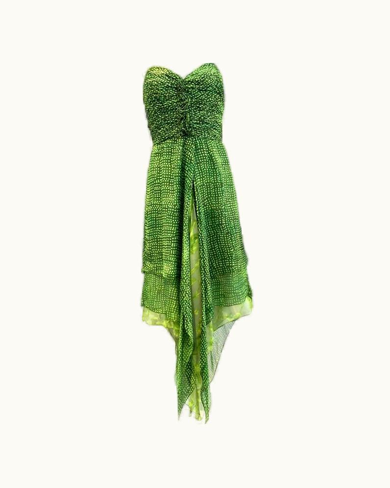 Oscar De La Renta 90s Oscar De La Renta Green Strapless Silk Chiffon Gown With Shawl