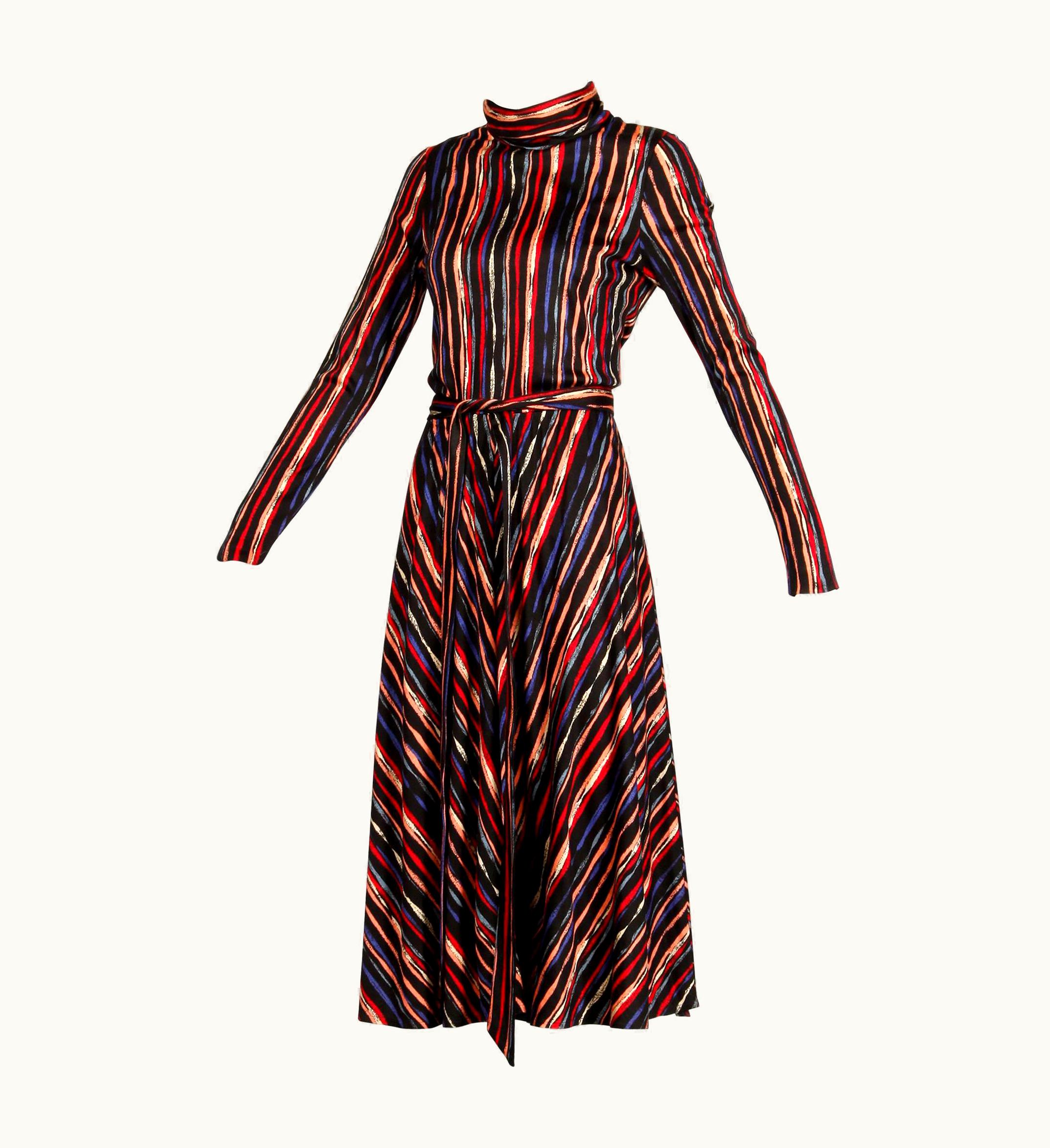 Oscar De La Renta 1970s Oscar De La Renta Vintage Jersey Knit Midi Dress With Matching Sash Belt