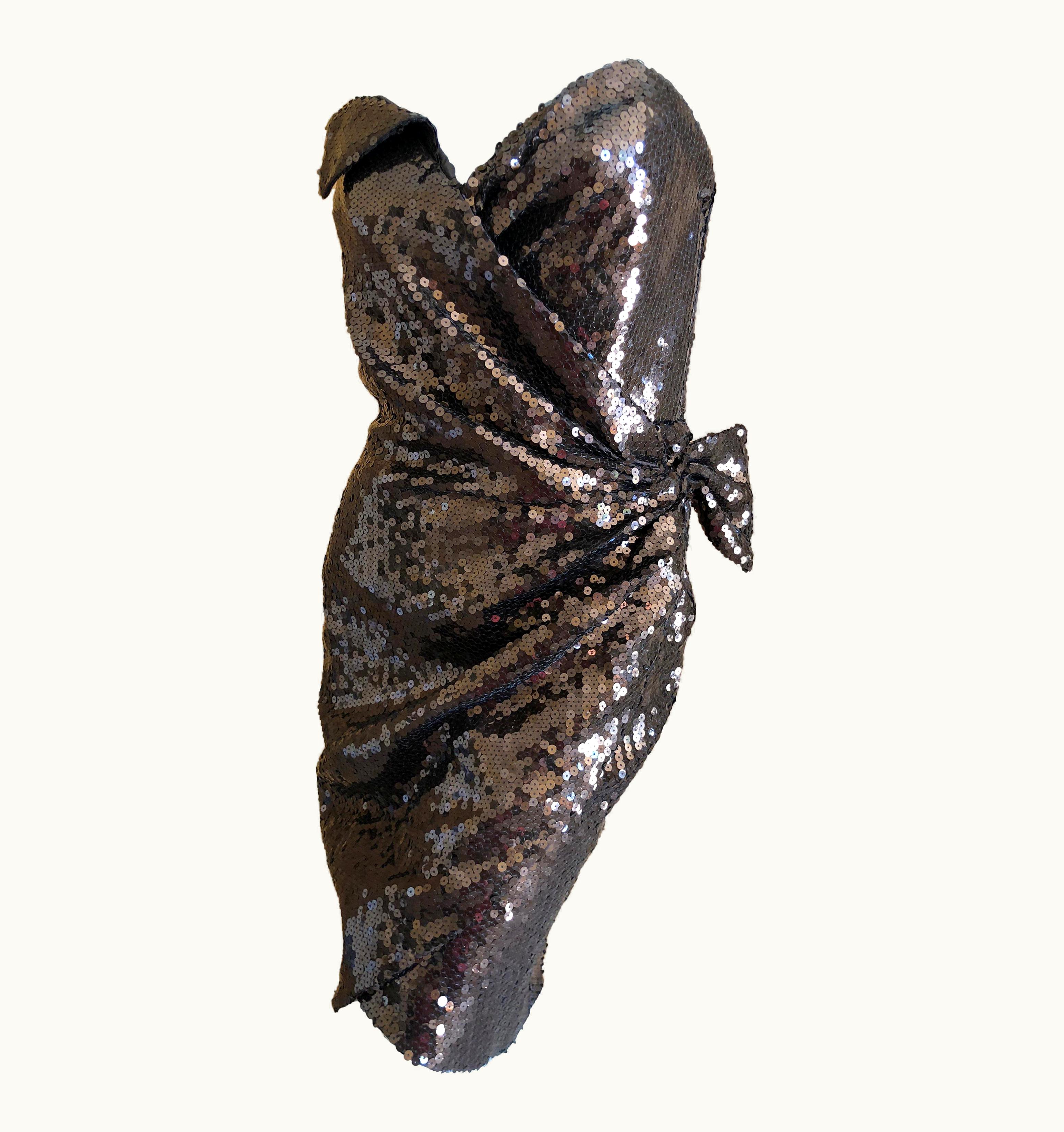 Mugler Thierry Mugler 1980' Strapless Sequin Wrap Style Cocktail Dress