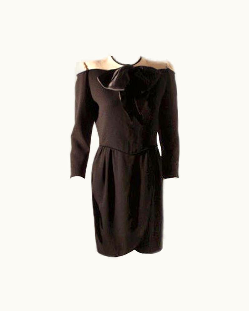 Valentino Valentino Black And Cream Wool Day Dress, Circa 1980'