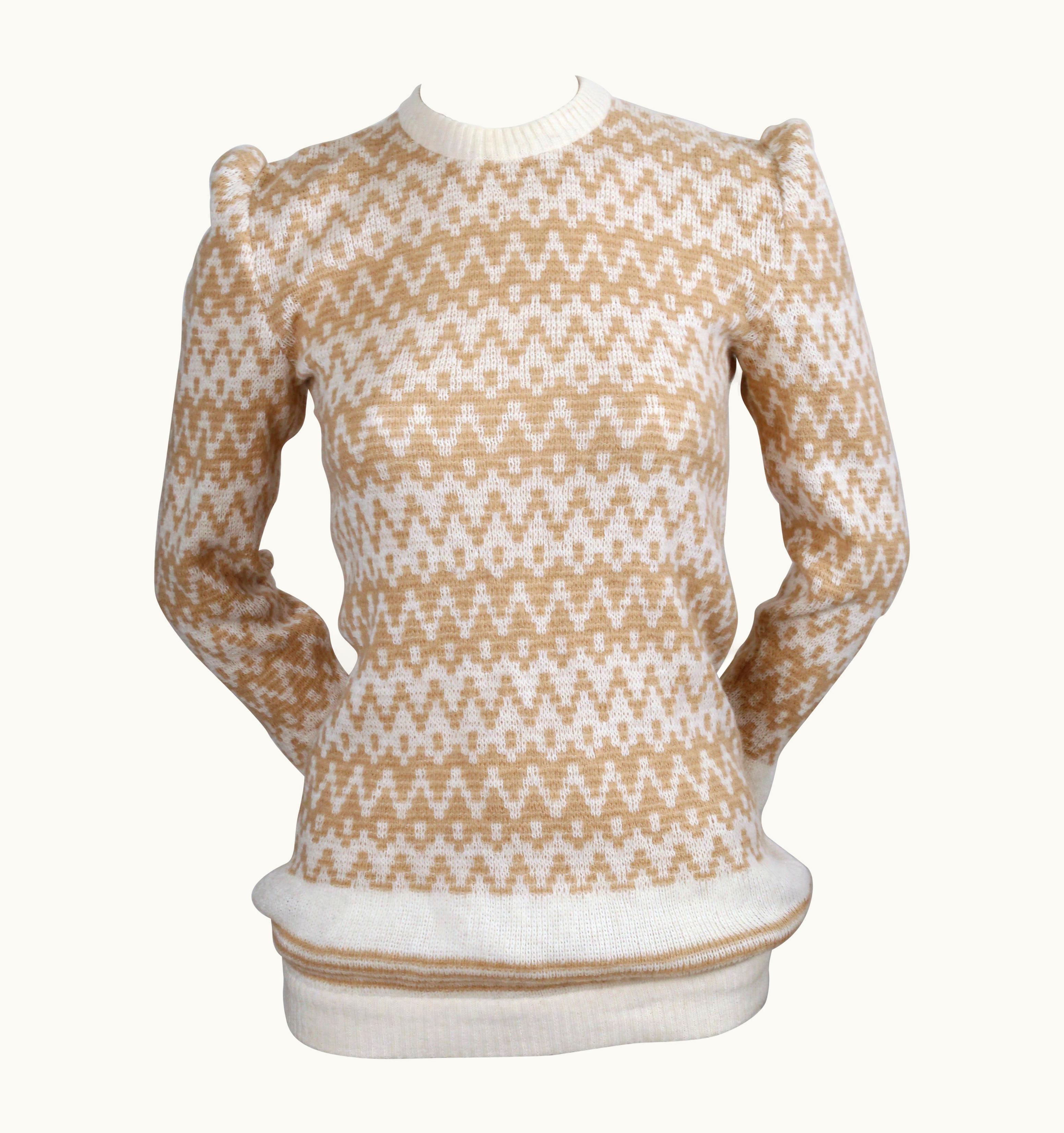 Valentino 1980' Valentino Cream And Tan Sweater With Puff Shoulders