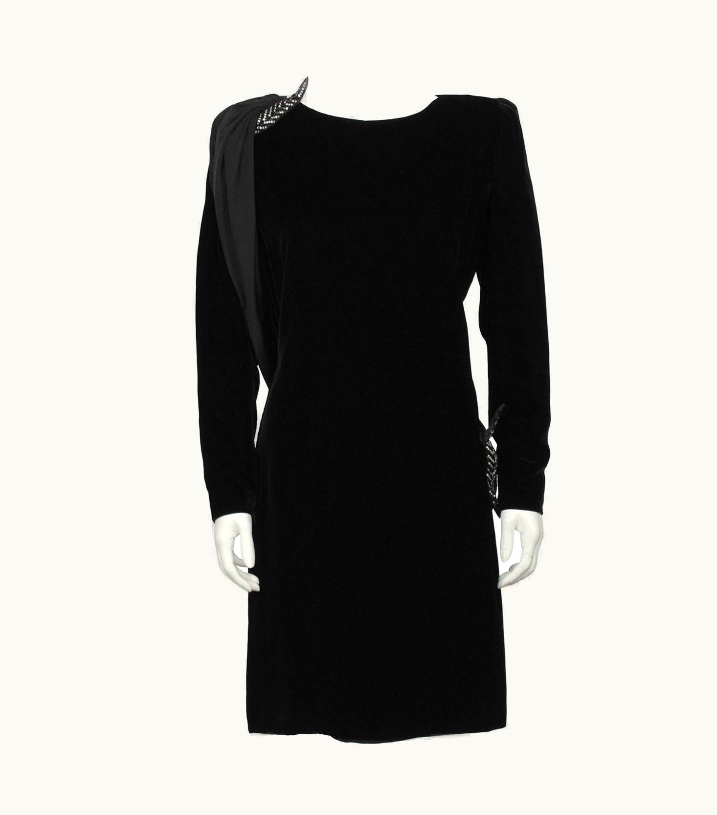 Valentino 1980' Black Velvet Valentino Cocktail Dress With Jersey Sash