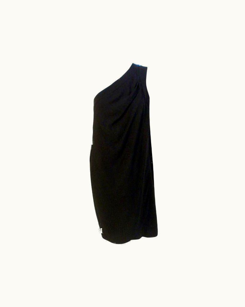 Valentino Valentino Black Wool One Shoulder Cocktail Dress, 1980' -10