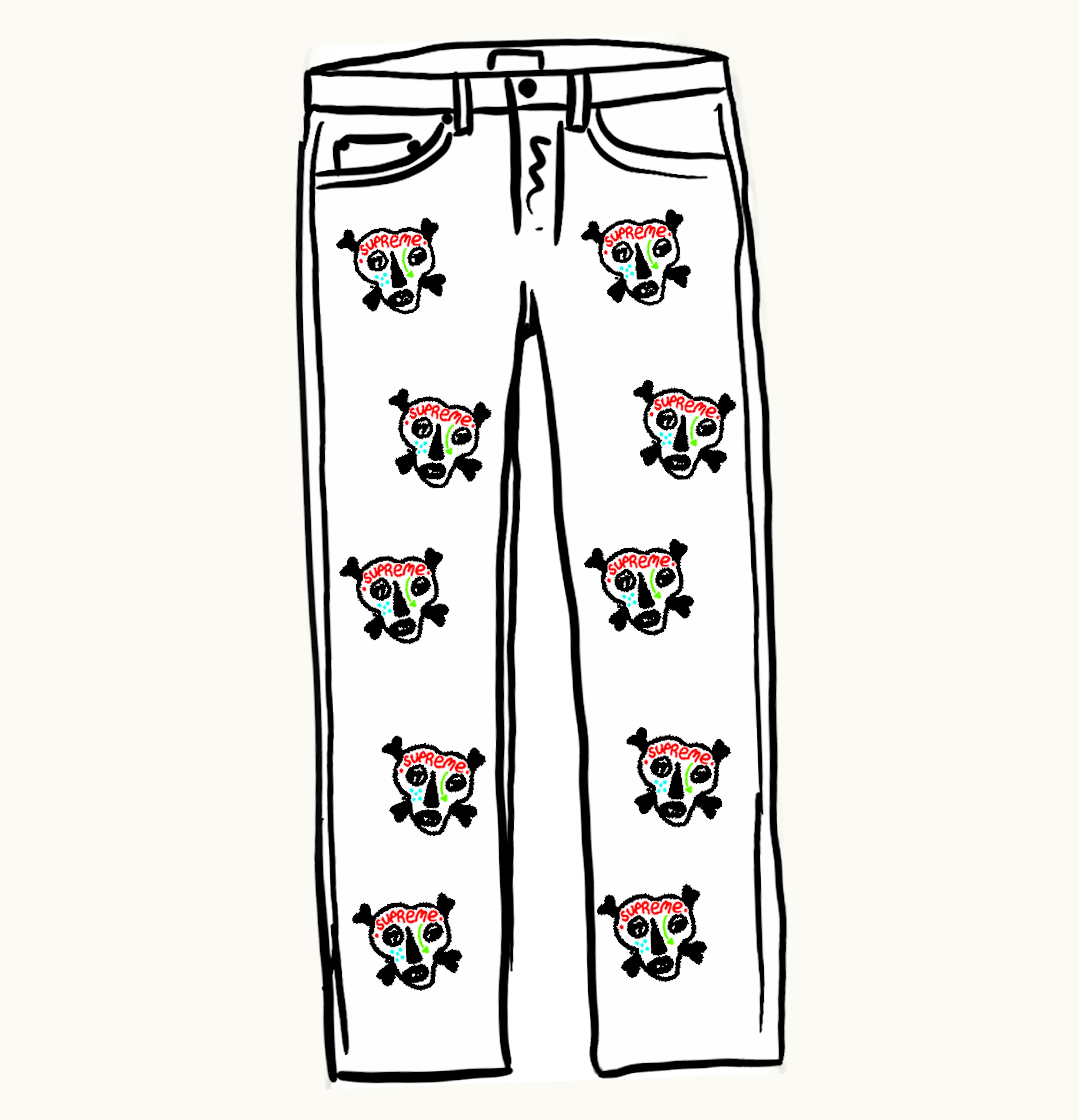 Supreme Supreme Clayton Patterson Skulls Embroidered Regular Jean White