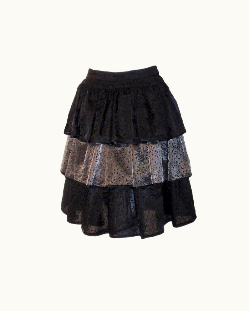 Valentino Valentino Three Tier Black And Silver Evening Skirt, Circa 1980'