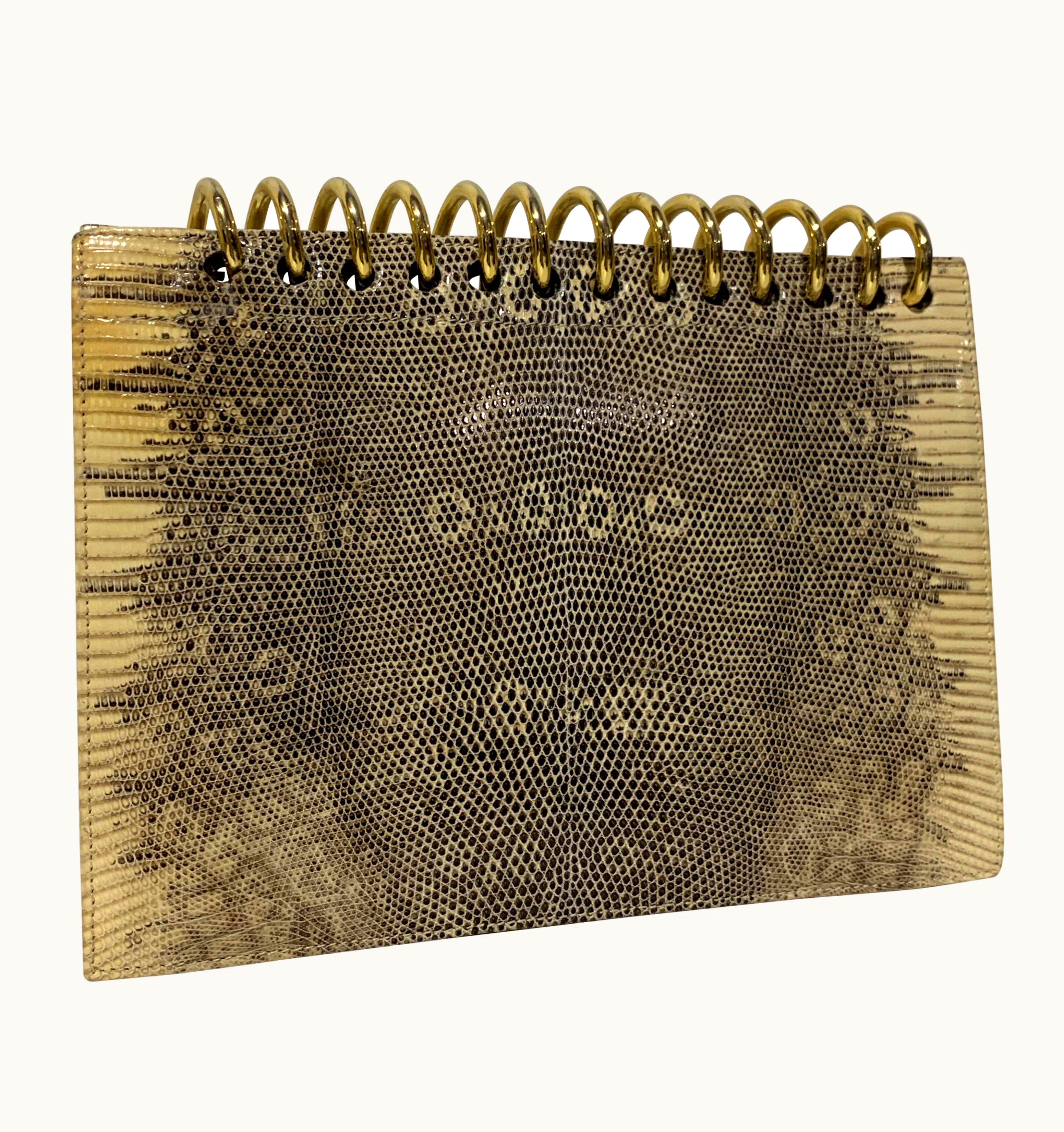 Valentino 1980 Valentino Exotic Lizard Clutch WS/S Gold Spiral Hardware Made In Italy