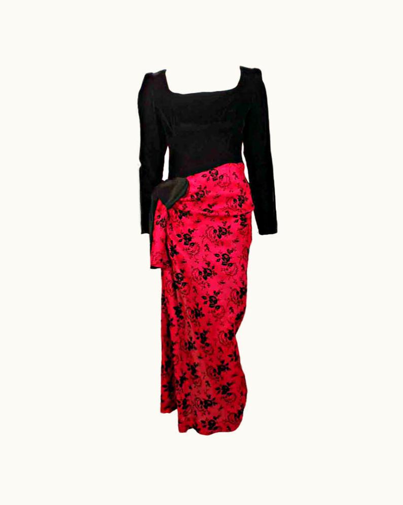 Givenchy Givenchy Couture Black Velvet Long Sleeve With Drape Pink Gown, Circa 1980'