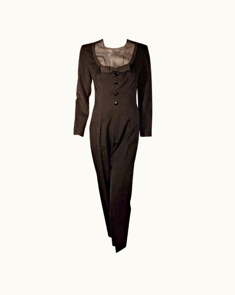 Givenchy Givenchy Black Long Sleeve Wool Tuxedo Inspired Jumpsuit, Circa 1980' Eu 38 Us