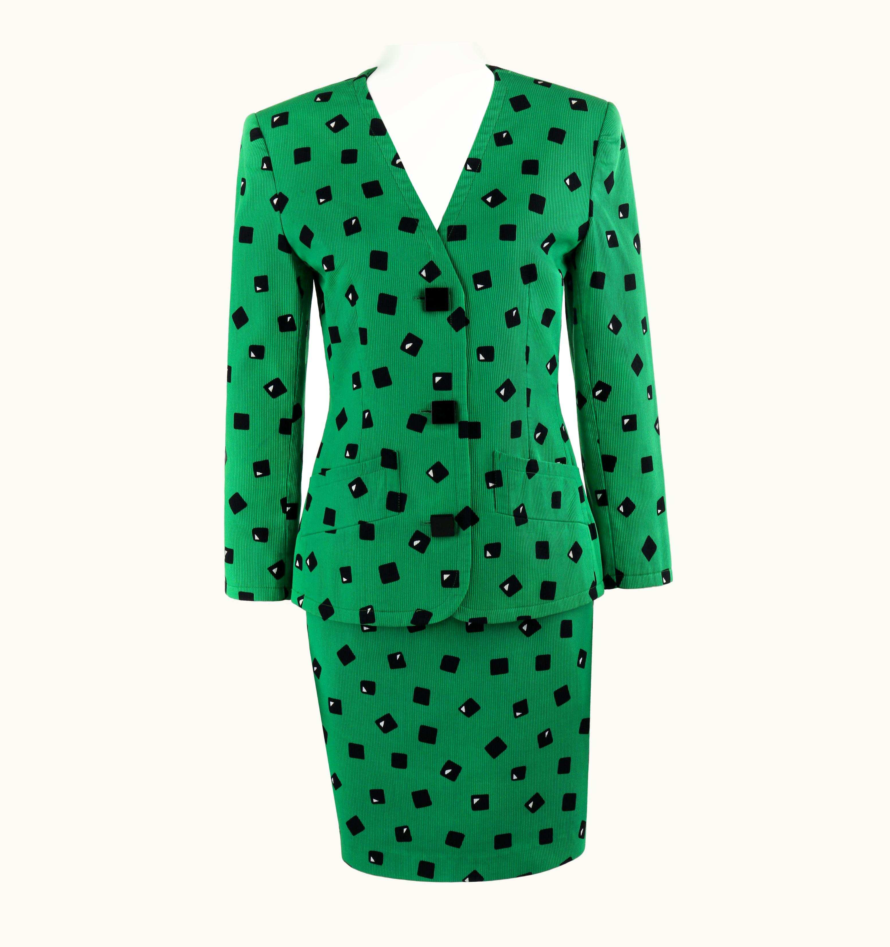 Givenchy Couture Hubert De Givenchy c.1980' Green Black Blazer Skirt Suit Set Numbered