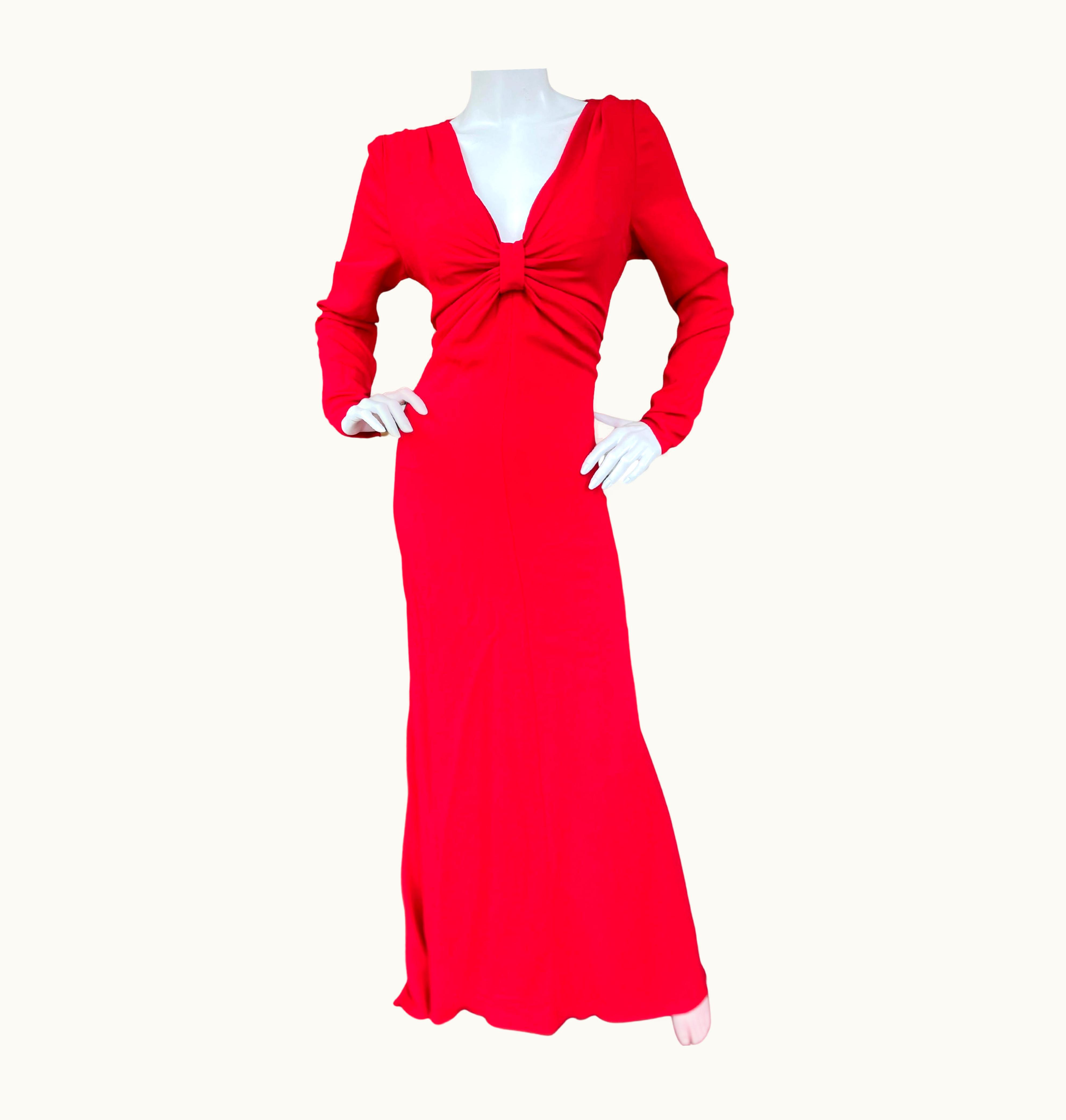 Valentino Valentino Vintage 1980' Plunging Red Crepe Evening Dress In Generous