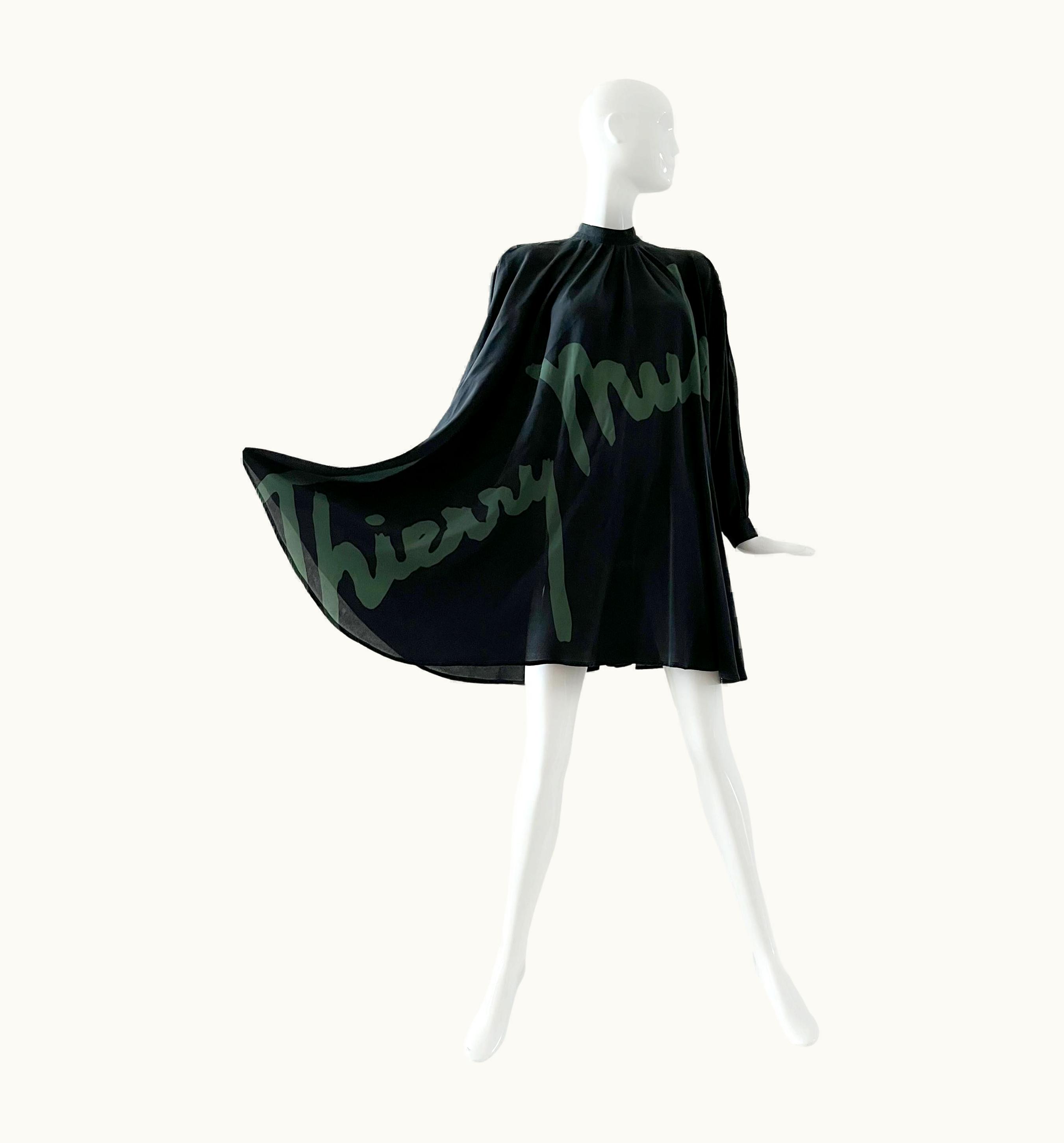 Mugler Rare Iconic Thierry Mugler Silk Signature Cape Dress AW 1981 Collection