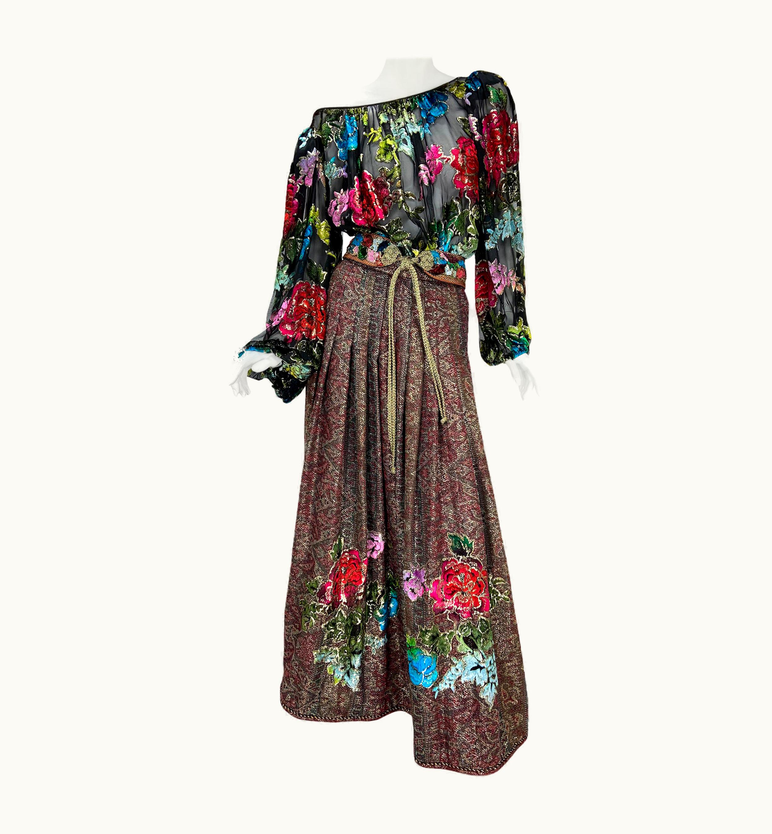 Oscar De La Renta Vintage Oscar De La Renta AW 1984 Runway Velvet Application Skirt Suit Us