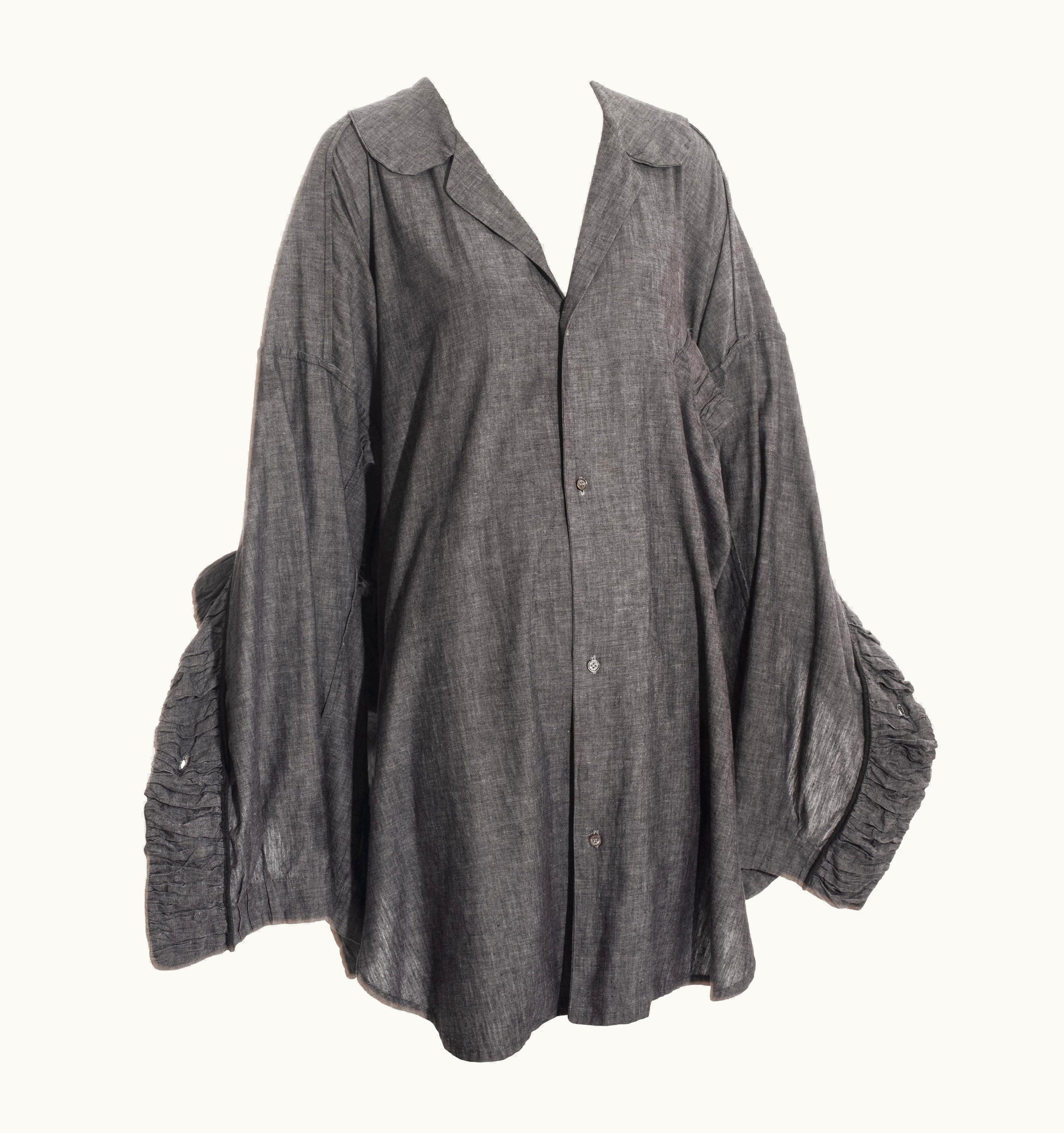 John Galliano John Galliano Grey Linen Oversized Button-up Shirt, S/S 1985
