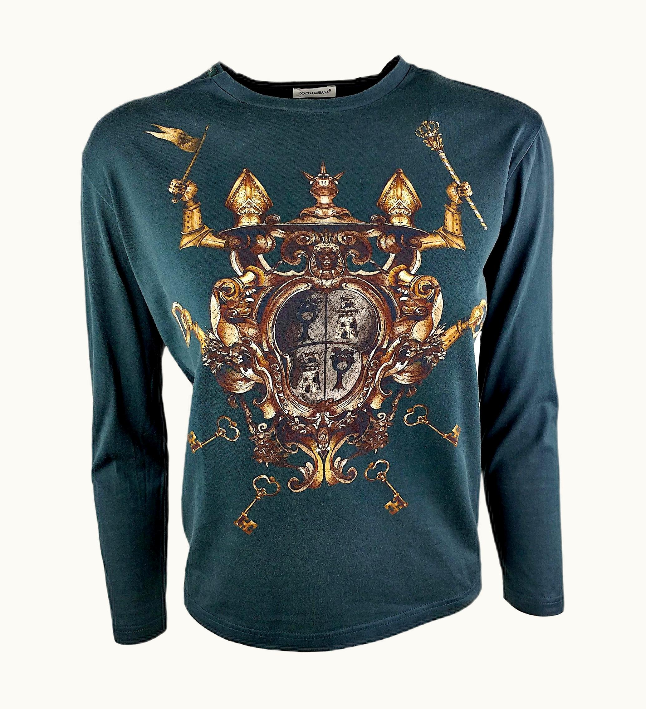 Dolce & Gabbana Dolce&Gabbana - Gray Printed Cotton T-Shirt With Long Sleeves