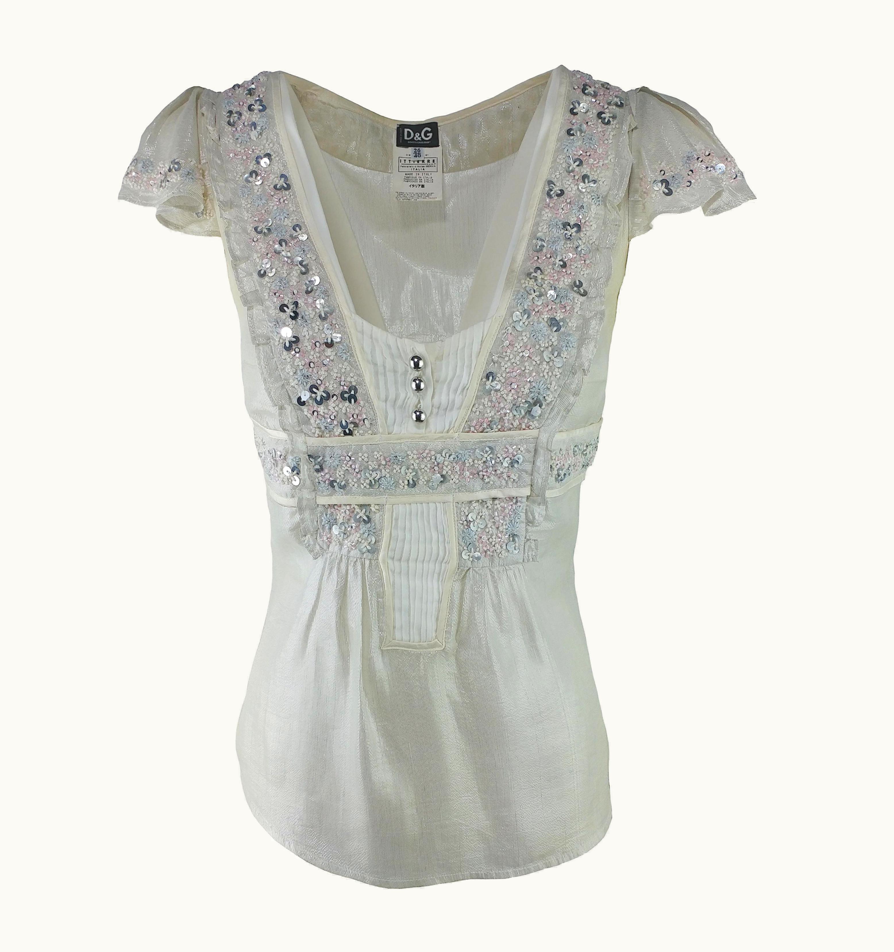 Dolce & Gabbana Dolce & Gabbana - Vintage Silk And Lurex Embroidered Ecru Blouse