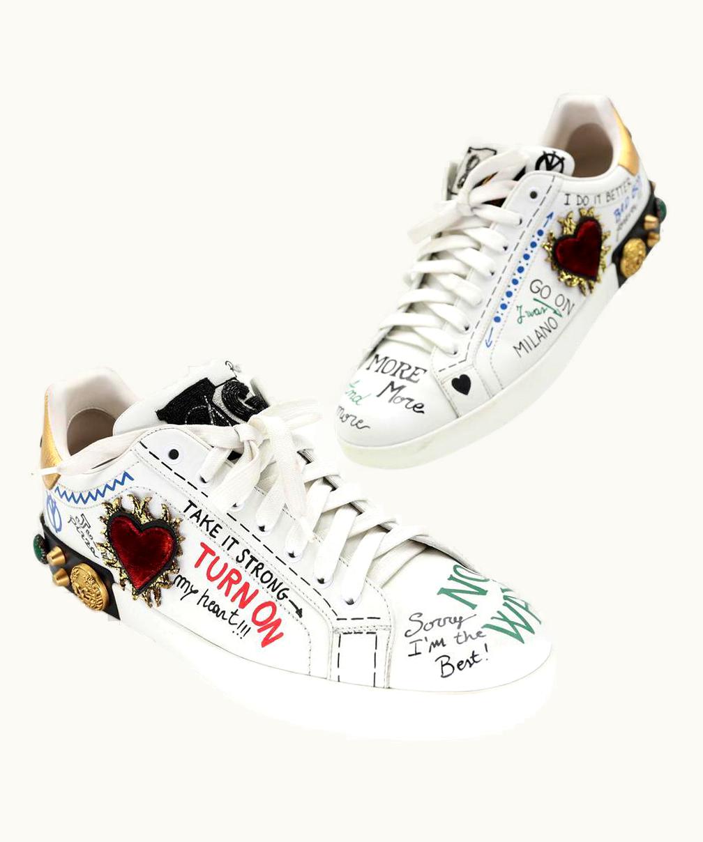 Dolce & Gabbana Dolce & Gabbana Graffiti Portofino Embellished Logo Sneakers Dg-s0208n-0001