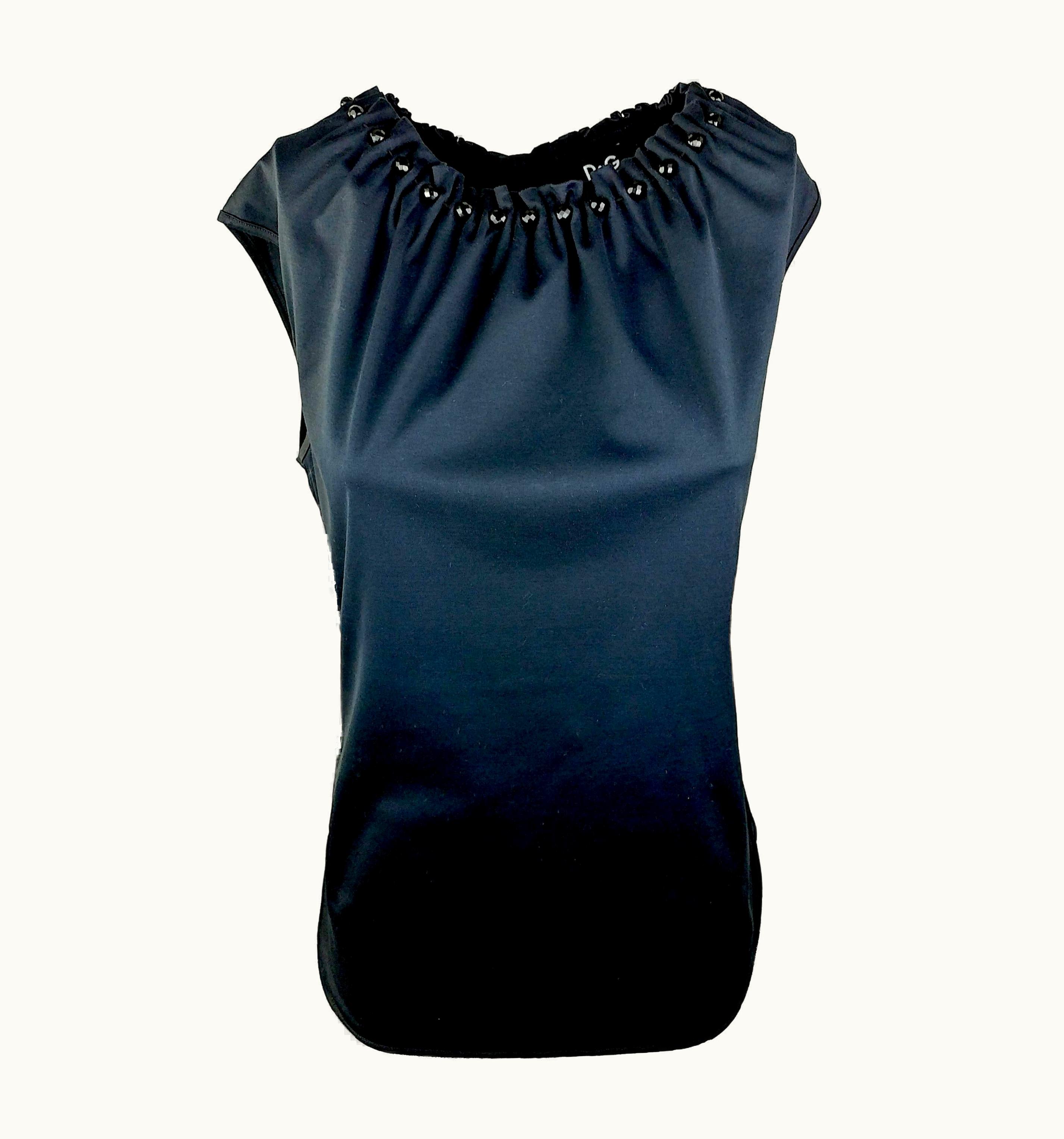 Dolce & Gabbana Dolce & Gabbana - Genuine Black Cotton Sleeveless Top With Beads UZ0601551