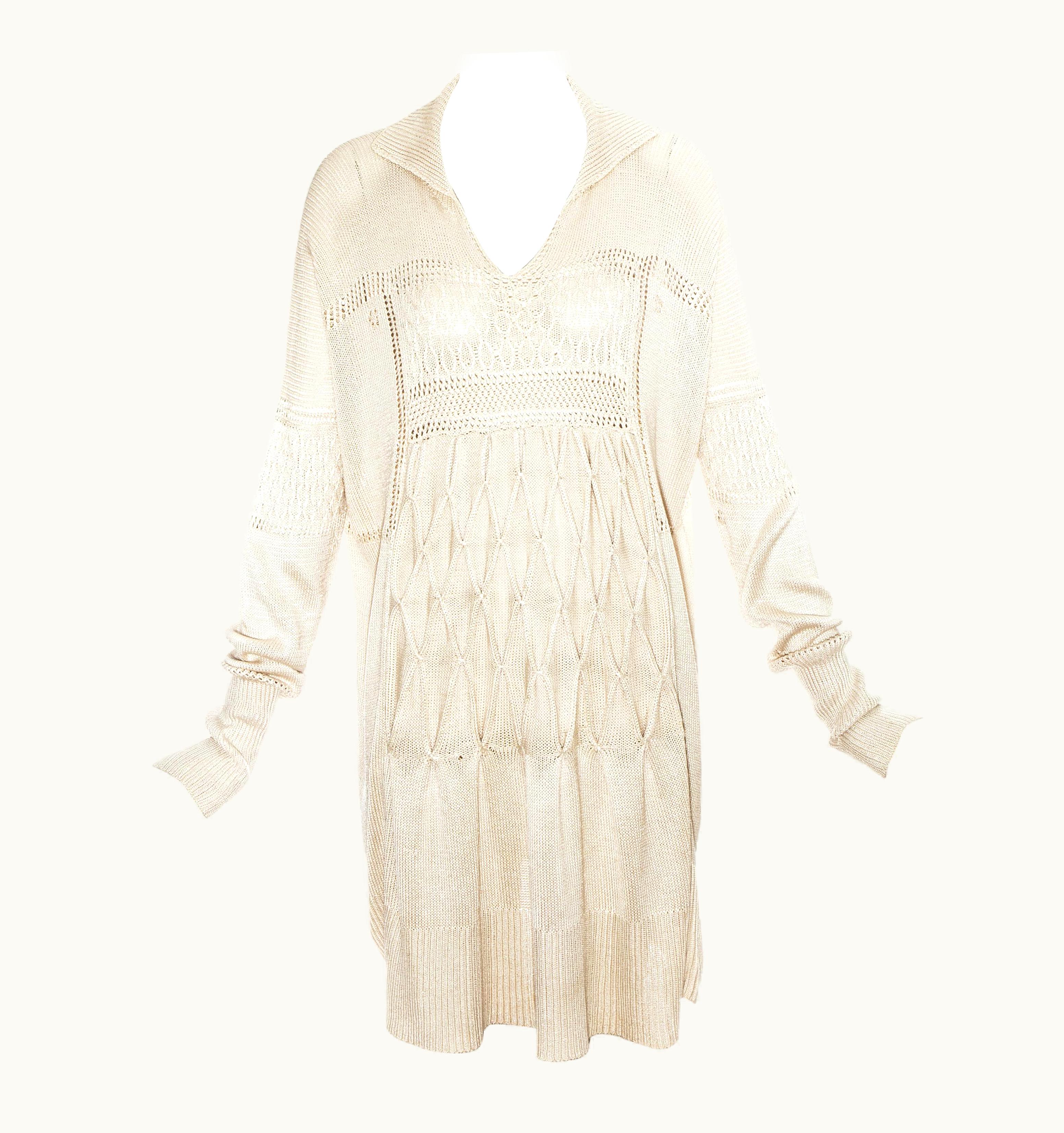 John Galliano John Galliano Cream Knitted Silk 'farmers Smock' Dress, S/S 1986