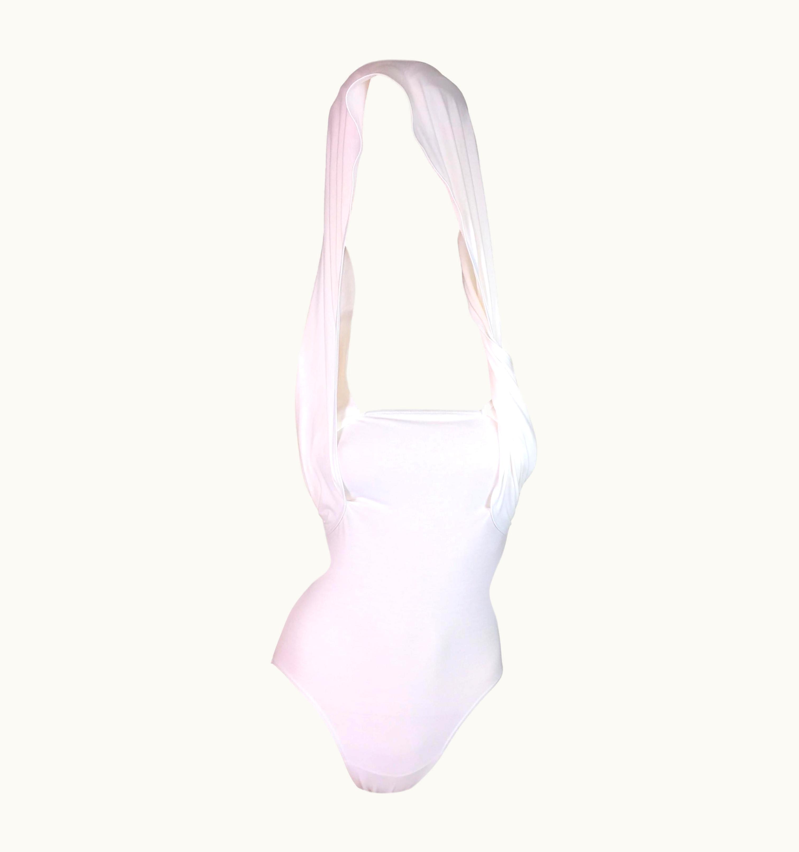 John Galliano Vintage C. 1986 John Galliano White Convertible Hooded Off Shoulder Bodysuit Top