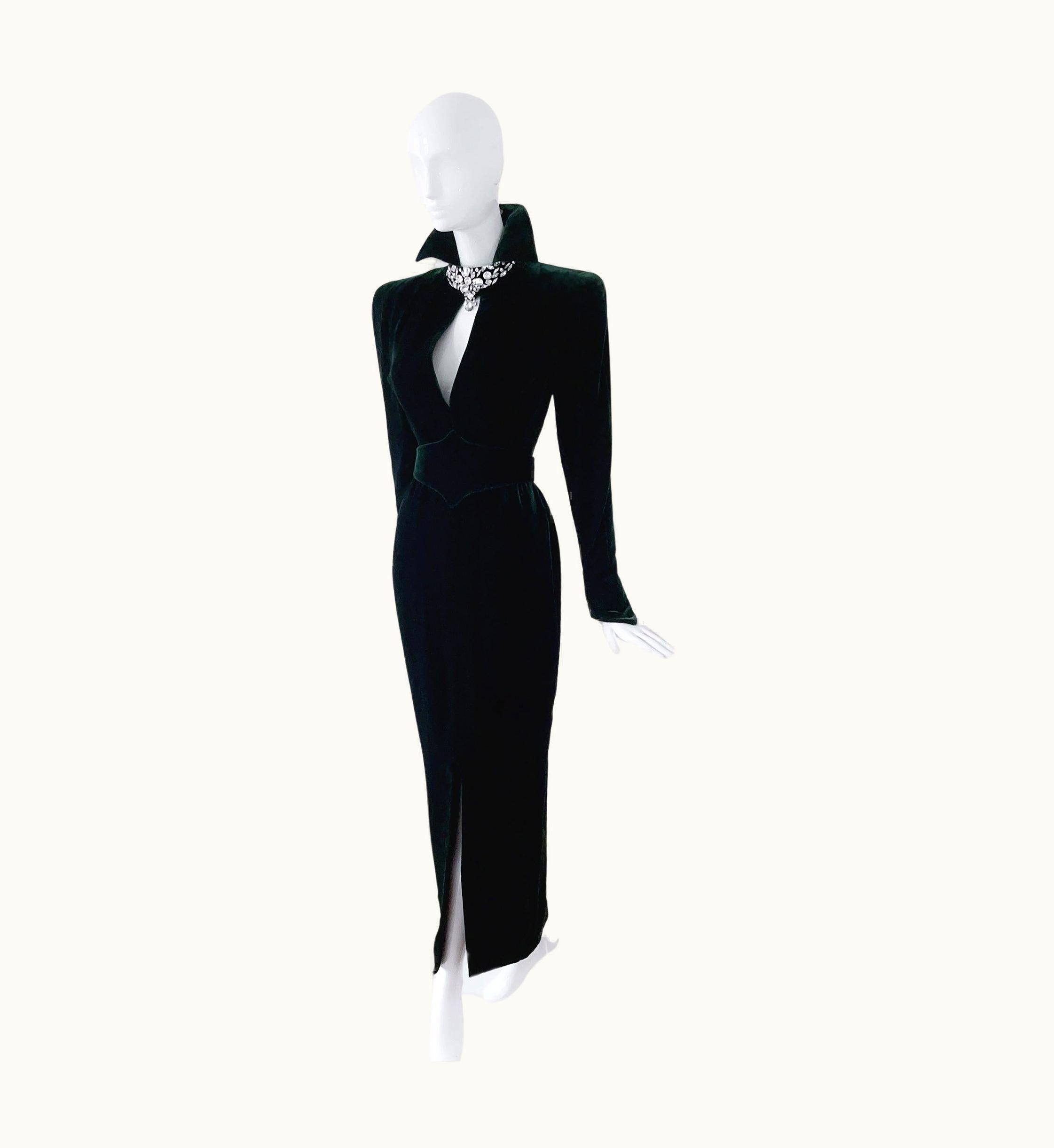 Mugler Stunning Thierry Mugler Evening Dress AW 1986 Crytsal Diamonds Velvet Gown