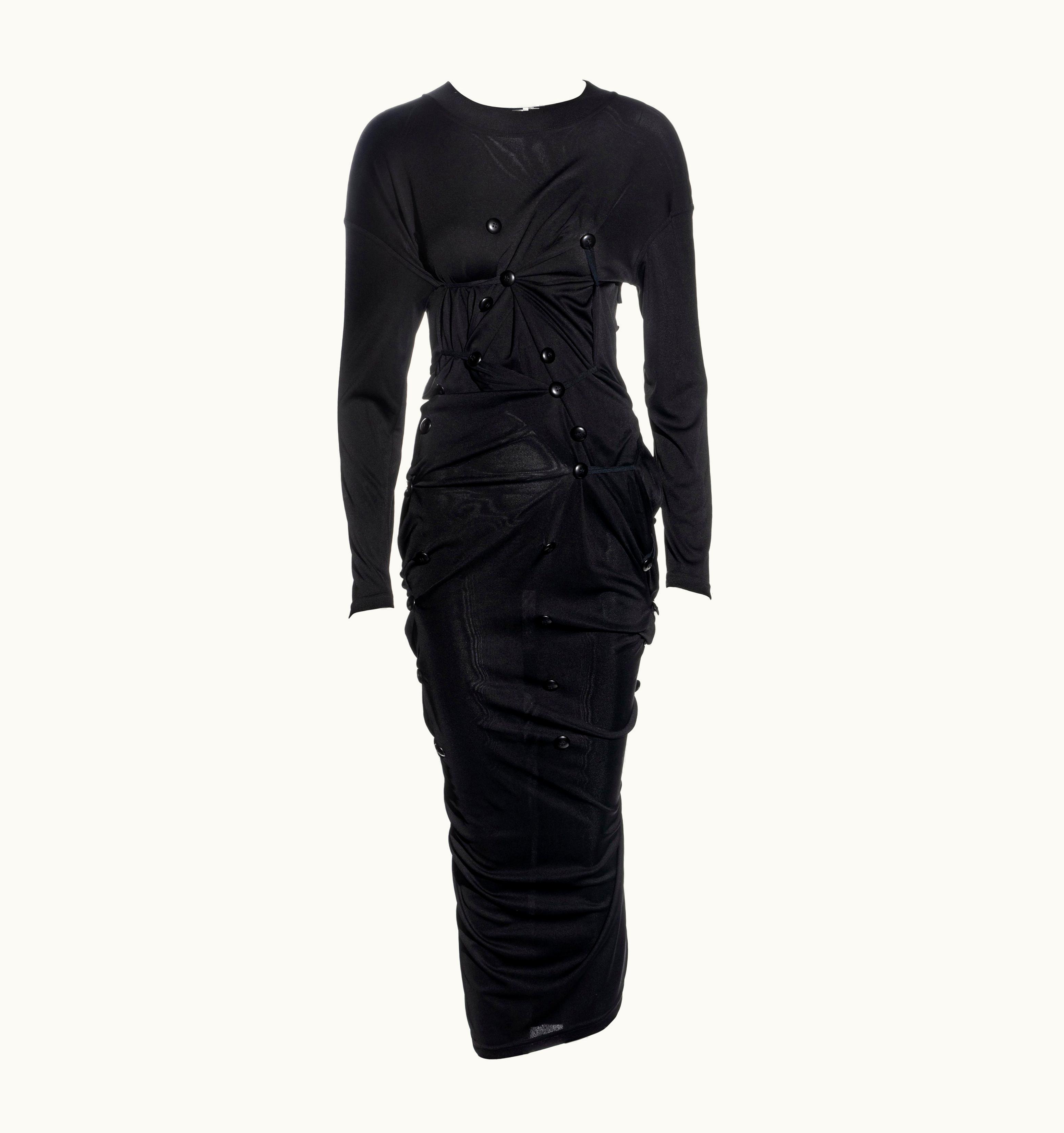 Dolce & Gabbana Dolce & Gabbana Black Jersey Maxi Dress With Adjustable Button Closures, AW 1987