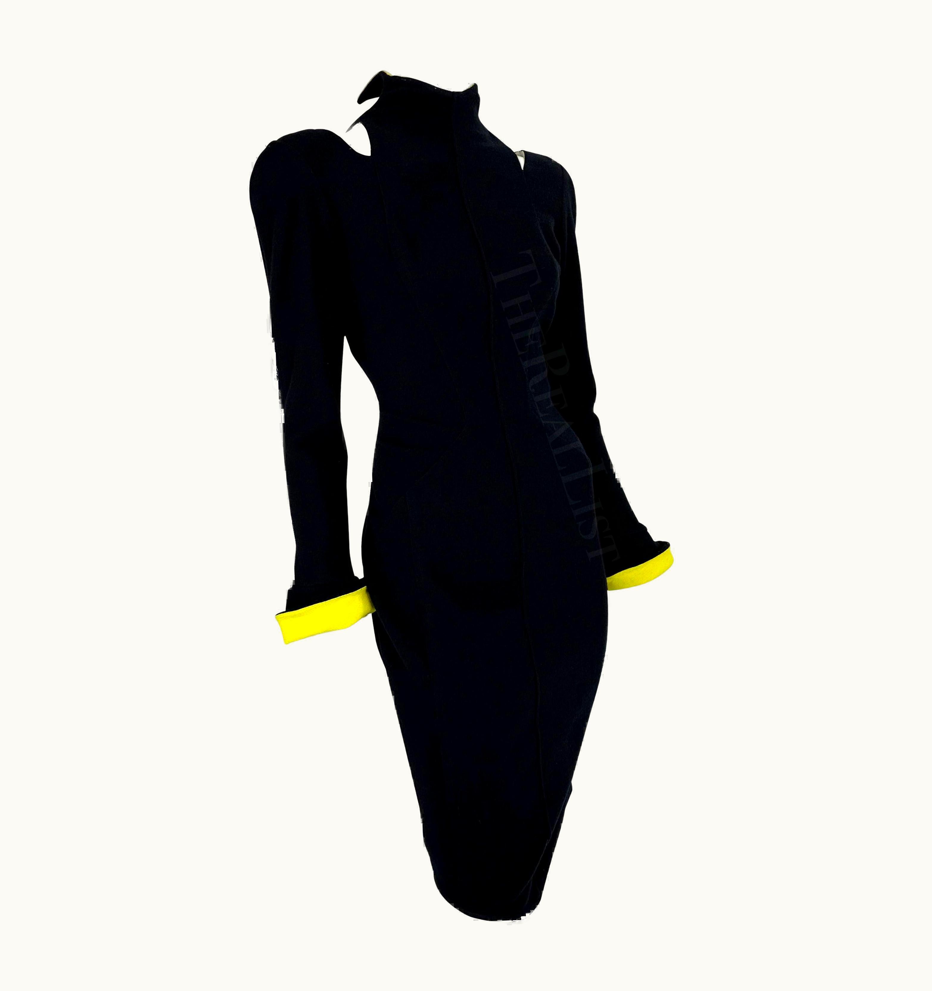 Mugler AW 1988 Thierry Mugler Runway Les Infernales Black Yellow Cut Out Dress