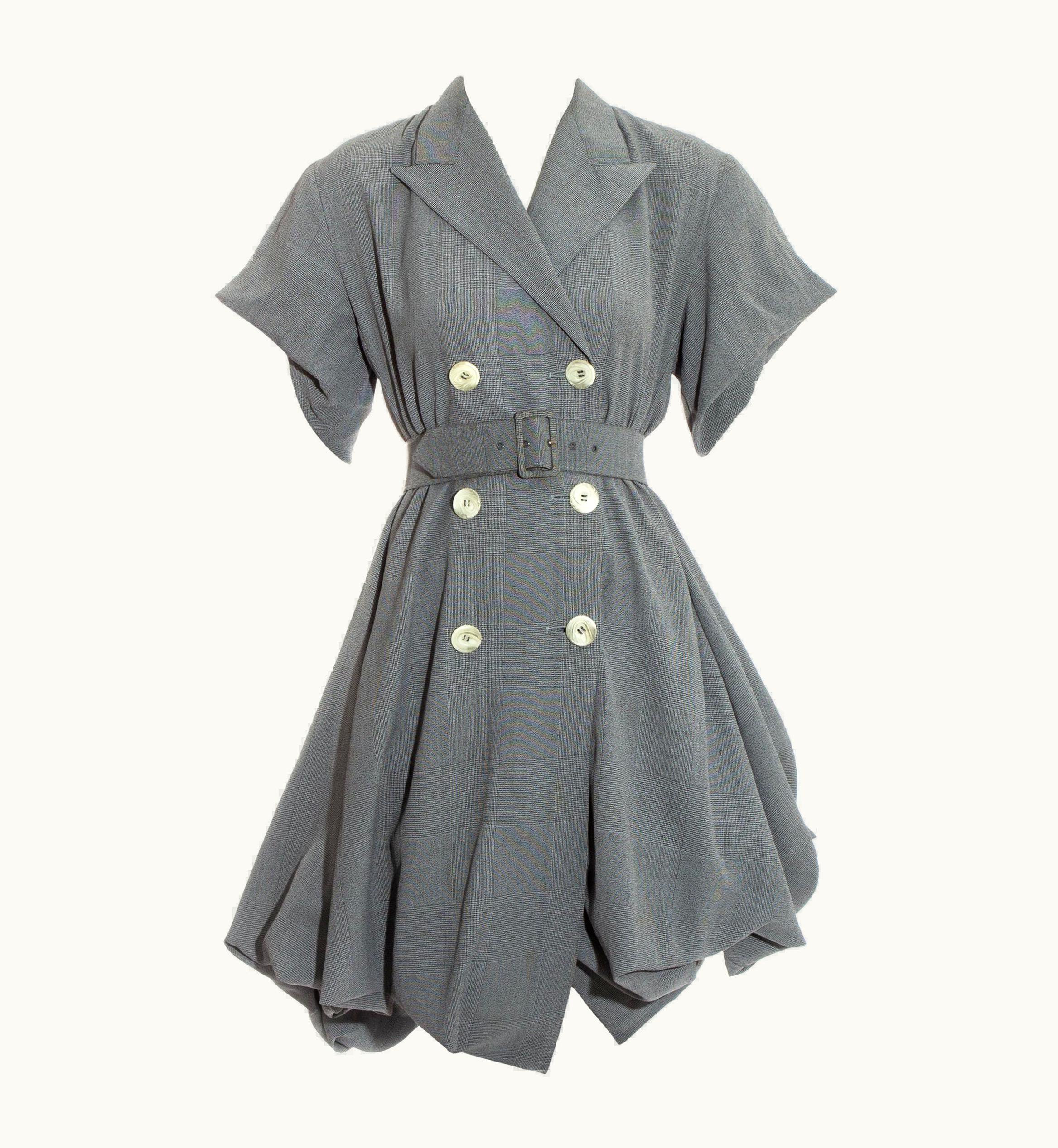 John Galliano John Galliano Grey Checked Blanche Dubois Bustled Coat Dress, S/S 1988
