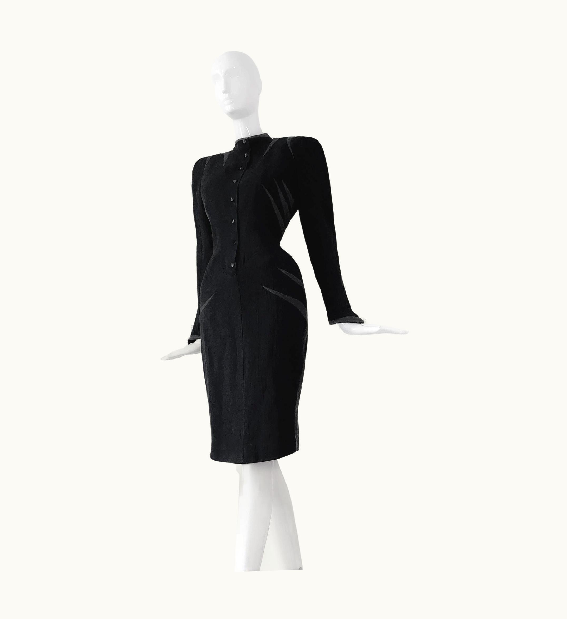 Mugler Rare Thierry Mugler S/S 1988 Dress Black Iconic Dramatic Collectors Piece